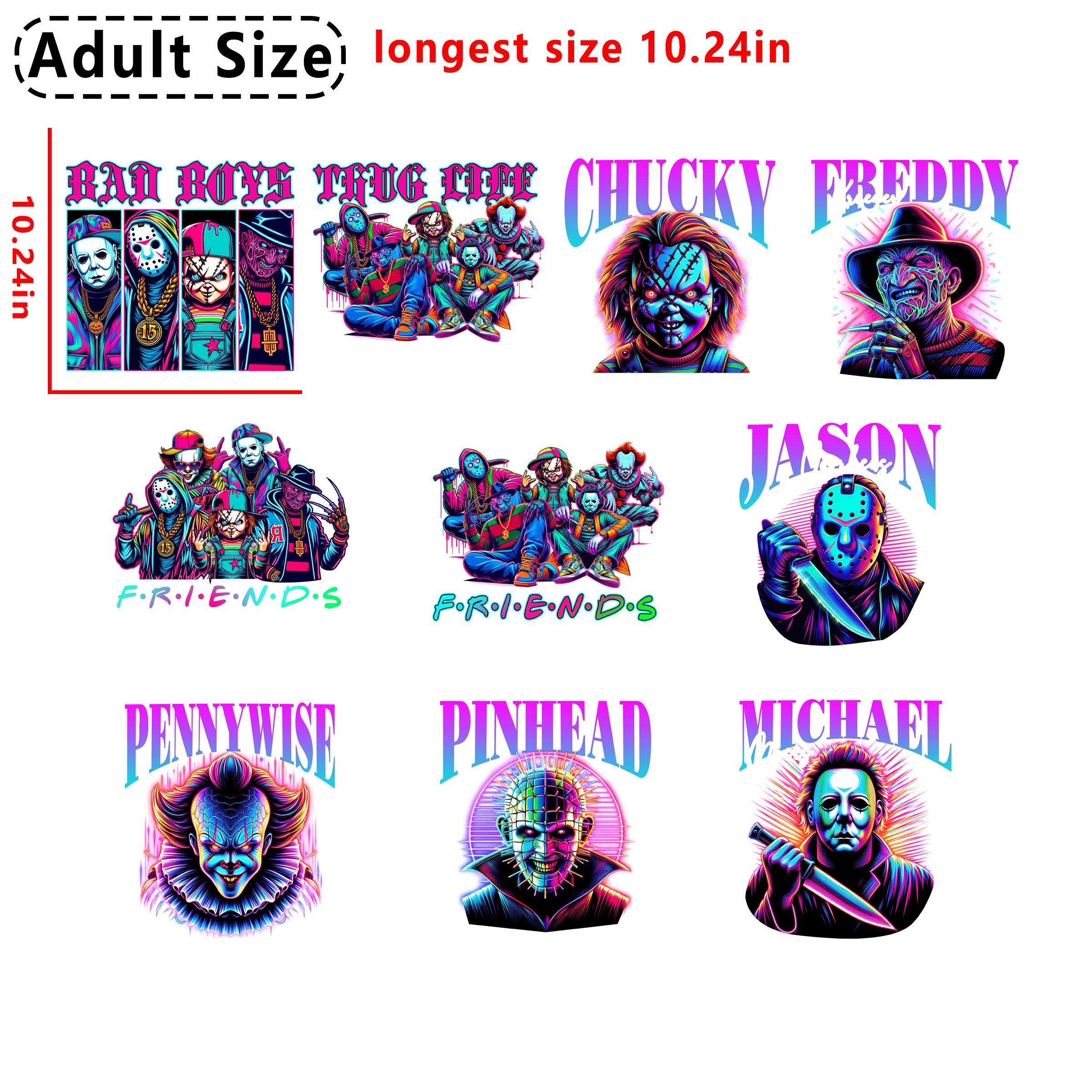 (C5) Color Horror Character DTF heat transfer vinyl for T-shirt hoodies