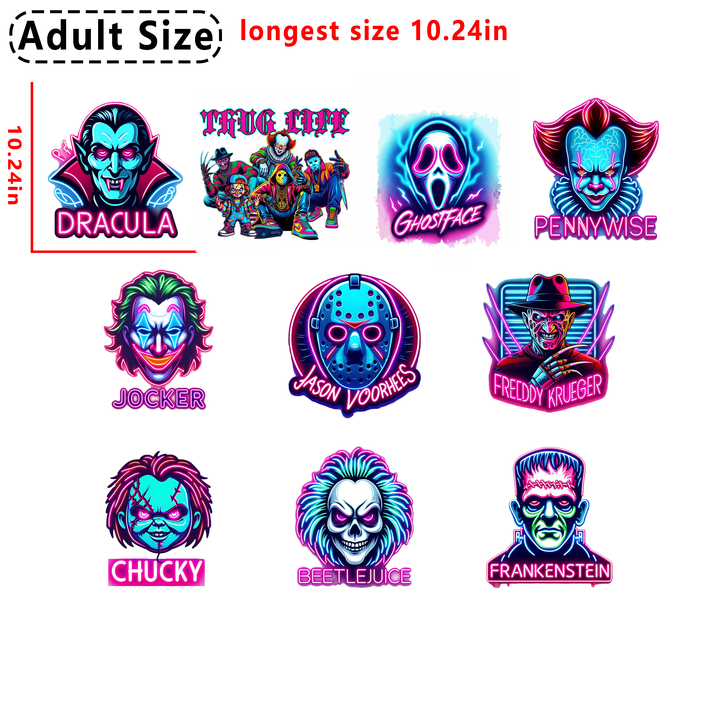 (C5) Color Horror Character DTF heat transfer vinyl for T-shirt hoodies