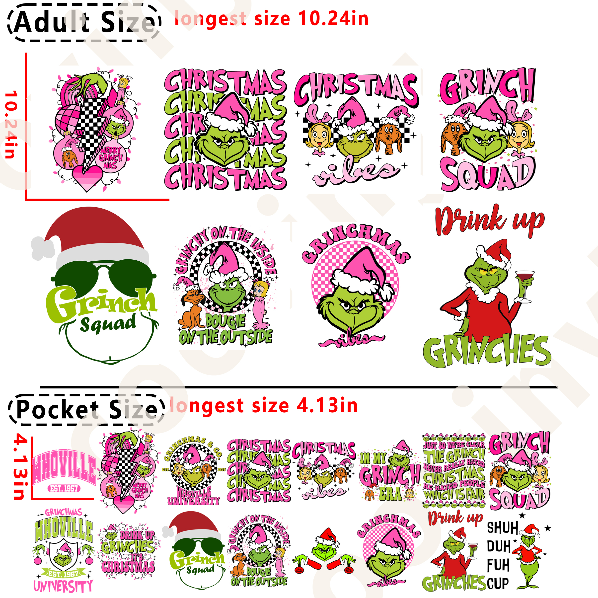 (C8) Pink Christmas Grinch DTF heat transfer vinyl for T-shirt hoodies