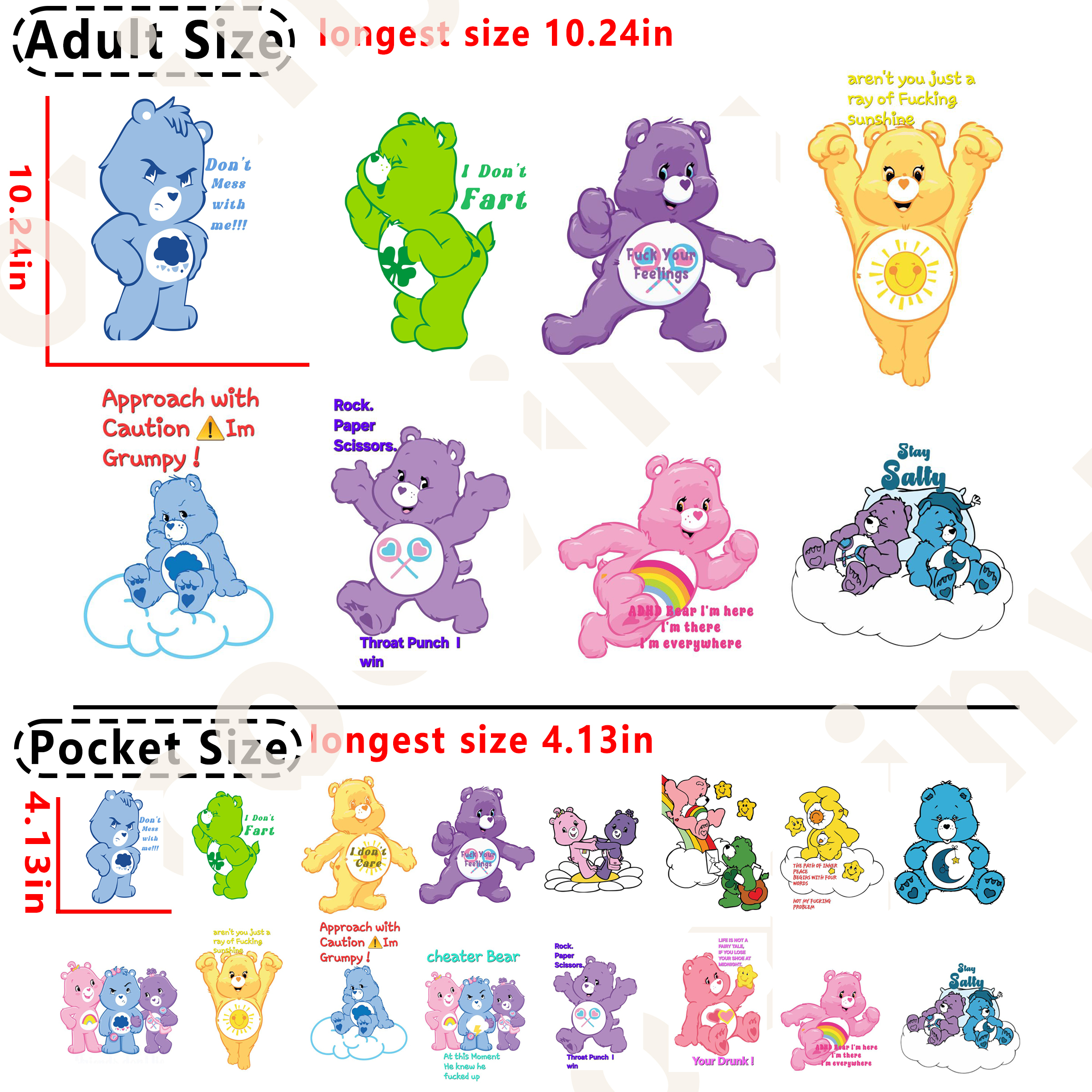 (D11)  Carebear Cartoon DTF heat transfer vinyl for T-shirt hoodies