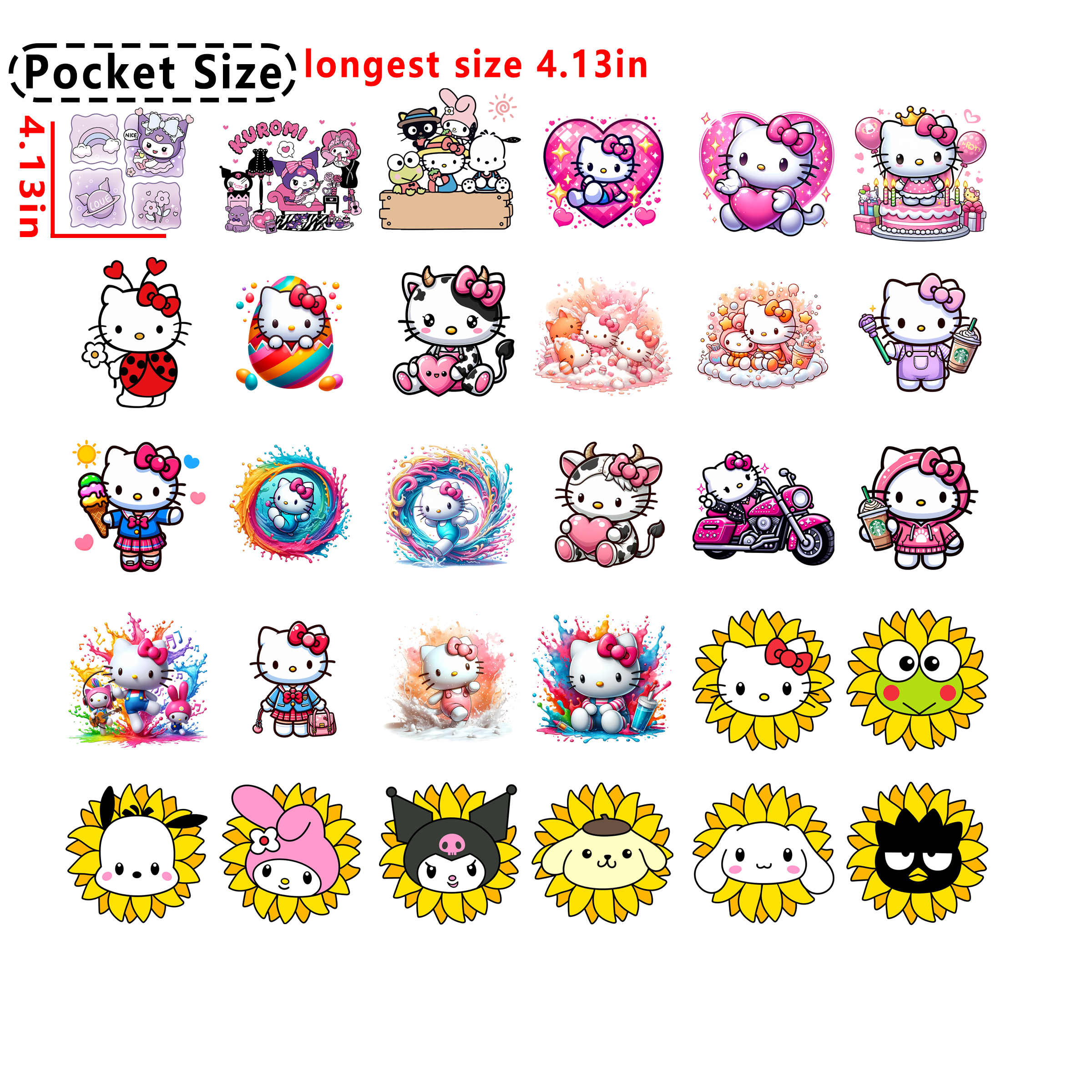 (D49) 60pcs Sanrio Pocket size DTF heat transfer vinyl for T-shirt hoodies