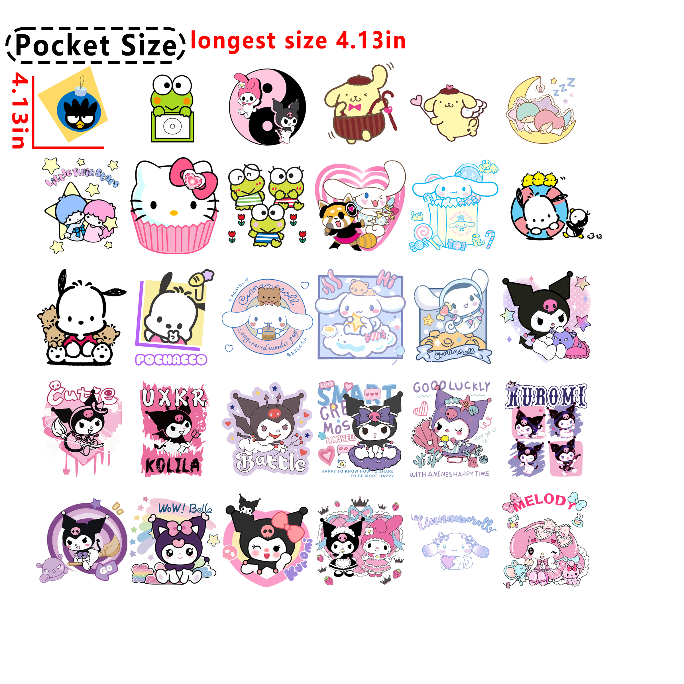 (D49) 60pcs Sanrio Pocket size DTF heat transfer vinyl for T-shirt hoodies