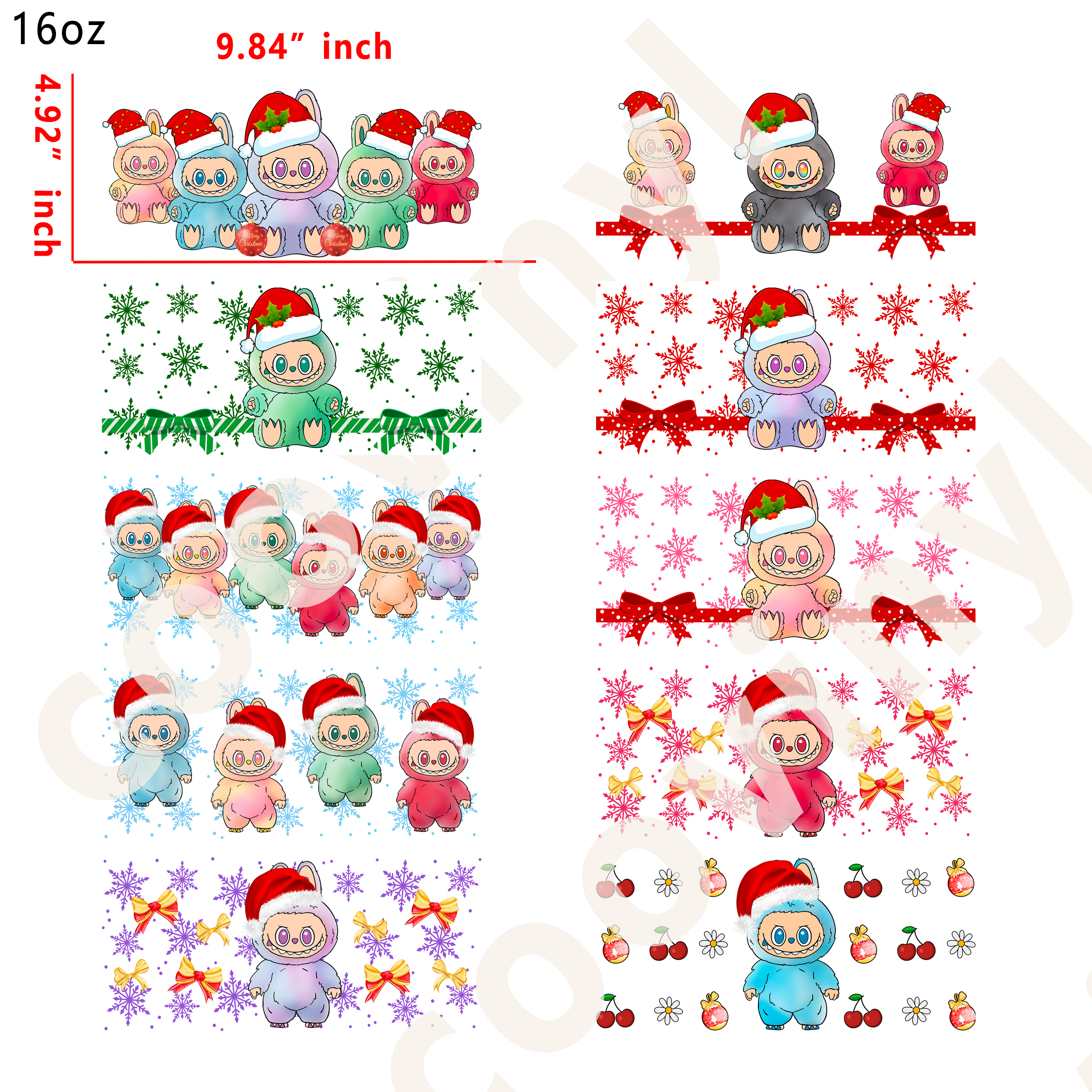 20 PCS Christmas hat labubu cup wraps 16OZ tumbler water proof