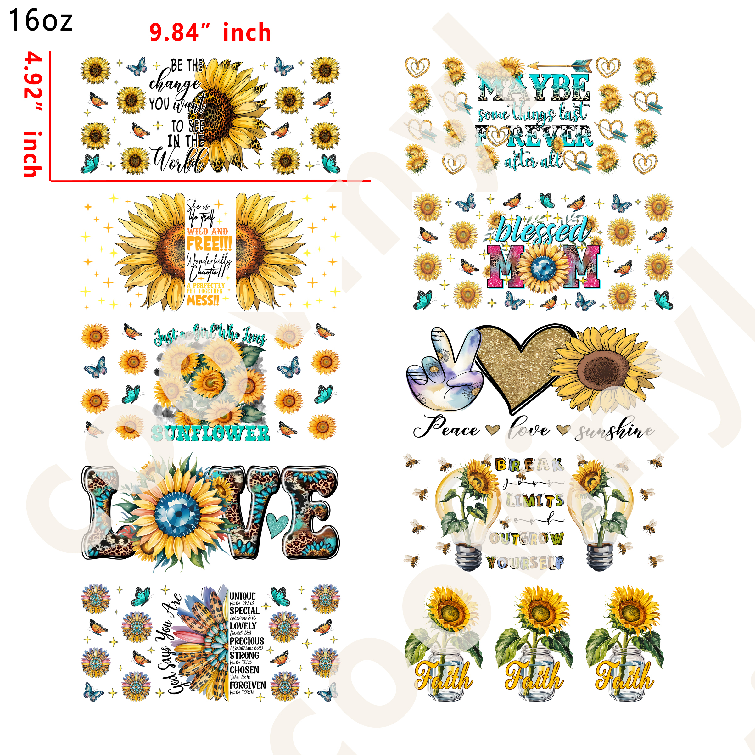 20 PCS Sunflower cup wraps 16OZ tumbler water proof