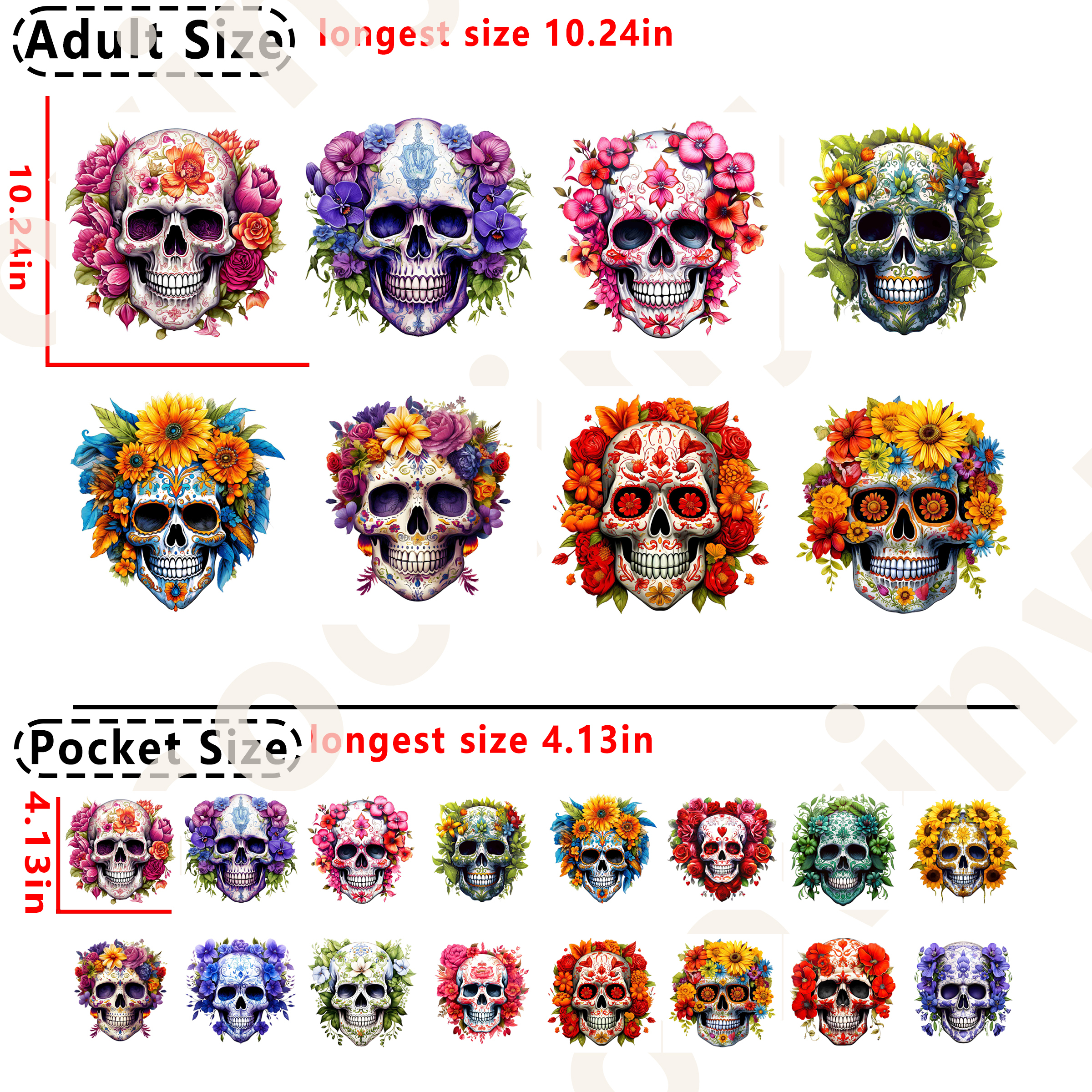 Catrina skull DTF heat transfer vinyl for T-shirt hoodies