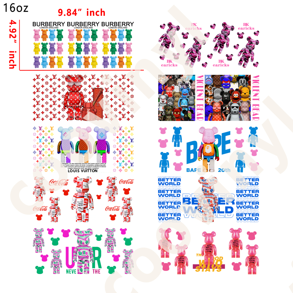 20 PCS Coffee Bottle DTF Cup wraps 16OZ tumbler water proof