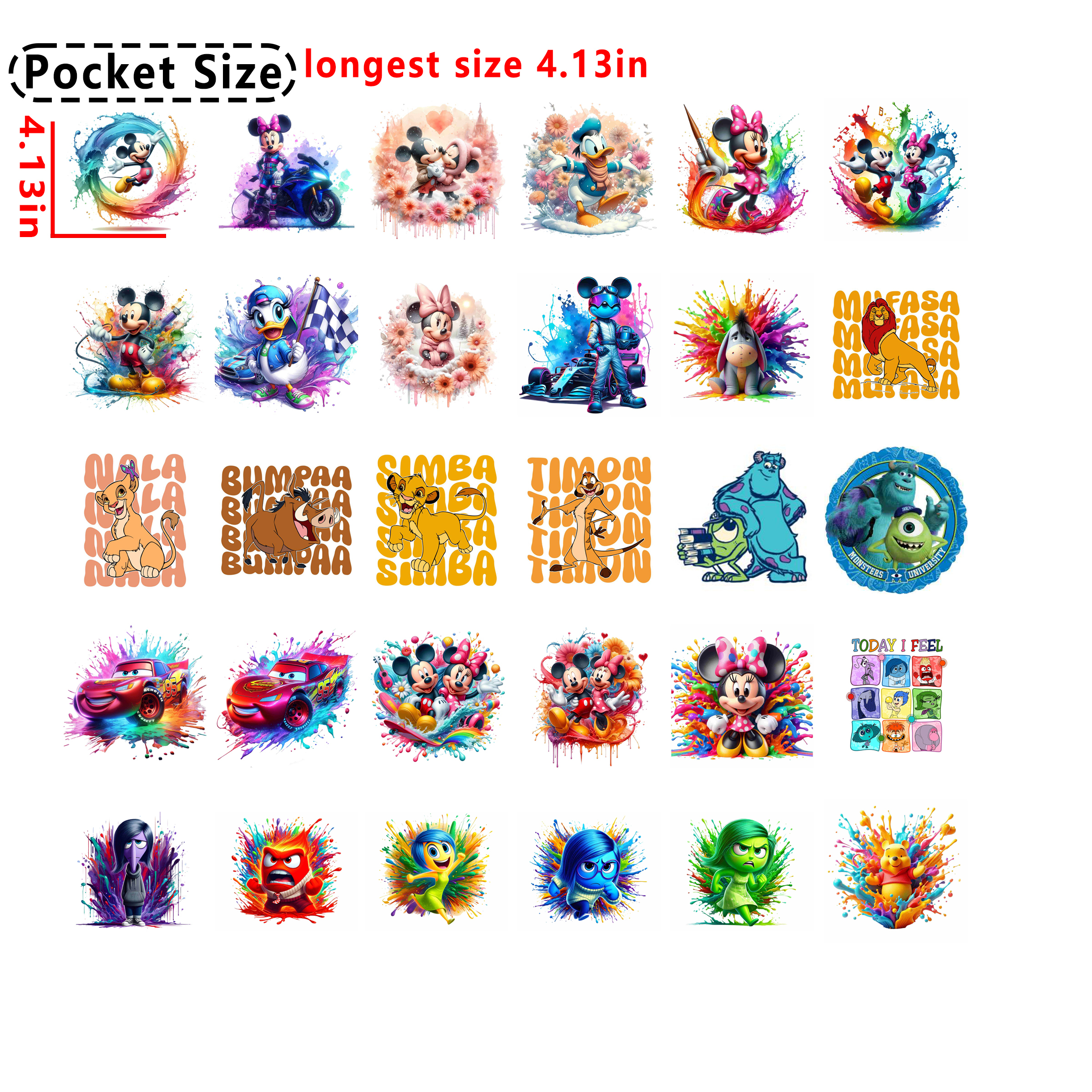 (D66) 60pcs Disney Mixed Pocket size DTF heat transfer vinyl for T-shirt hoodies