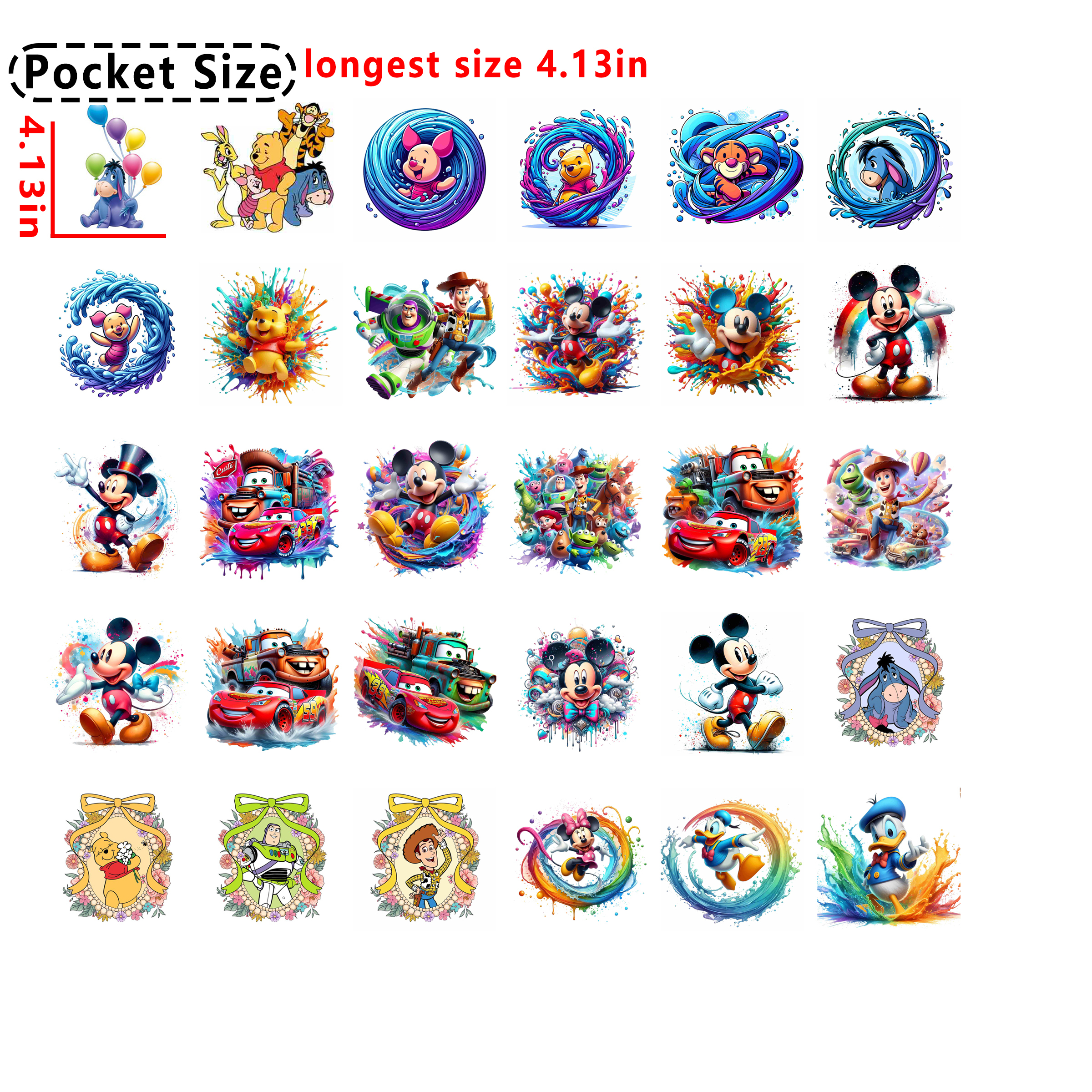 (D66) 60pcs Disney Mixed Pocket size DTF heat transfer vinyl for T-shirt hoodies