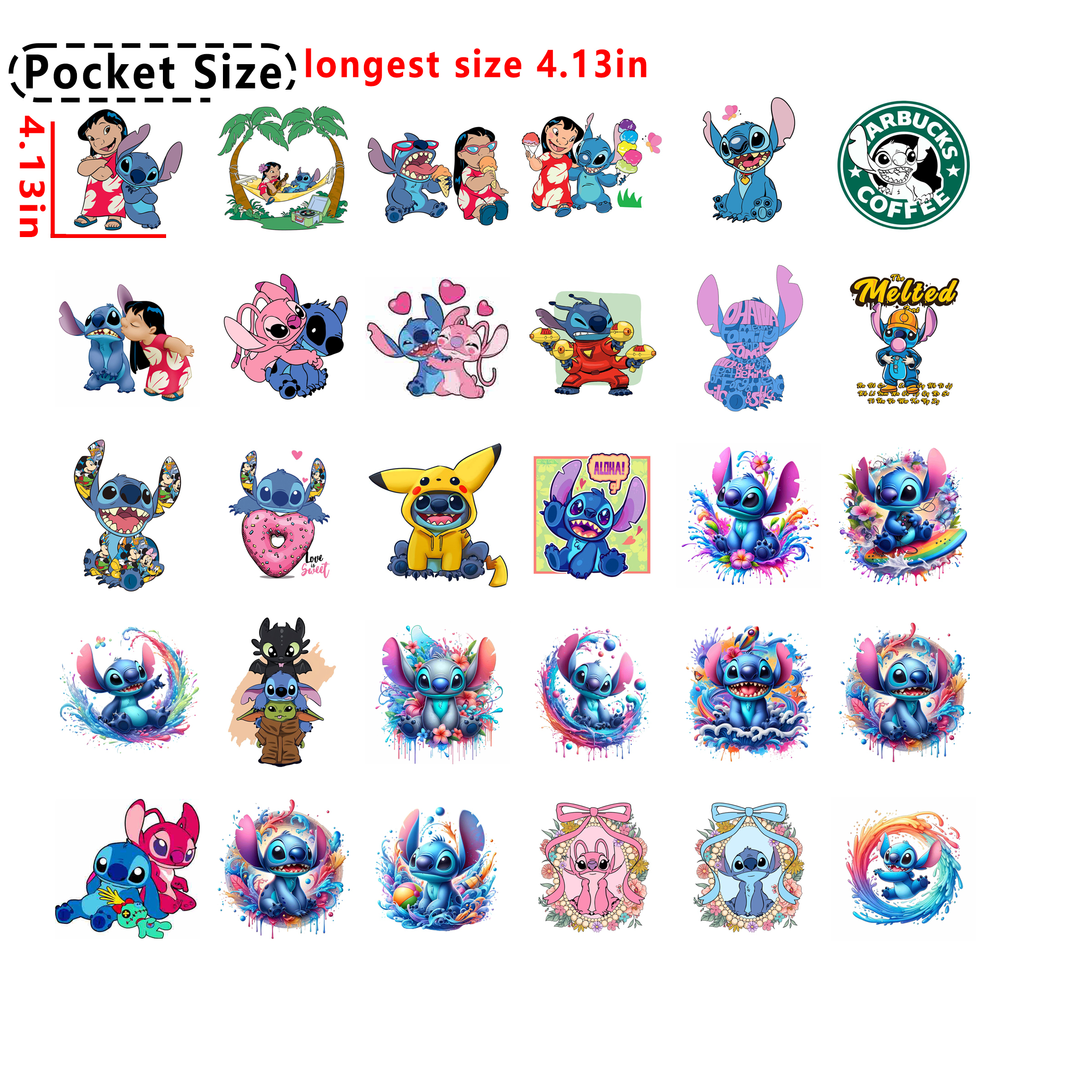 (D82) 60pcs Stitch Pocket size DTF heat transfer vinyl for T-shirt hoodies