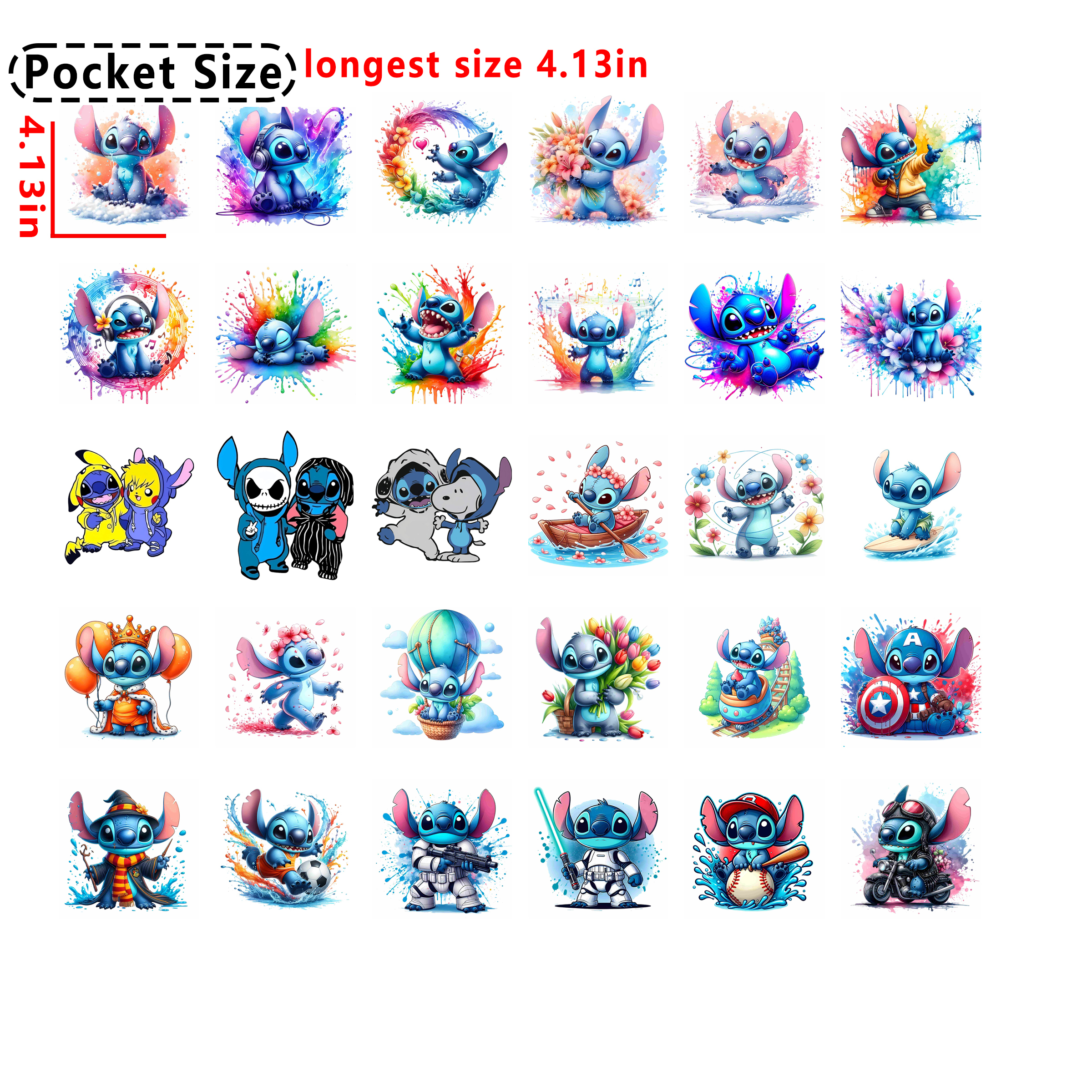(D82) 60pcs Stitch Pocket size DTF heat transfer vinyl for T-shirt hoodies