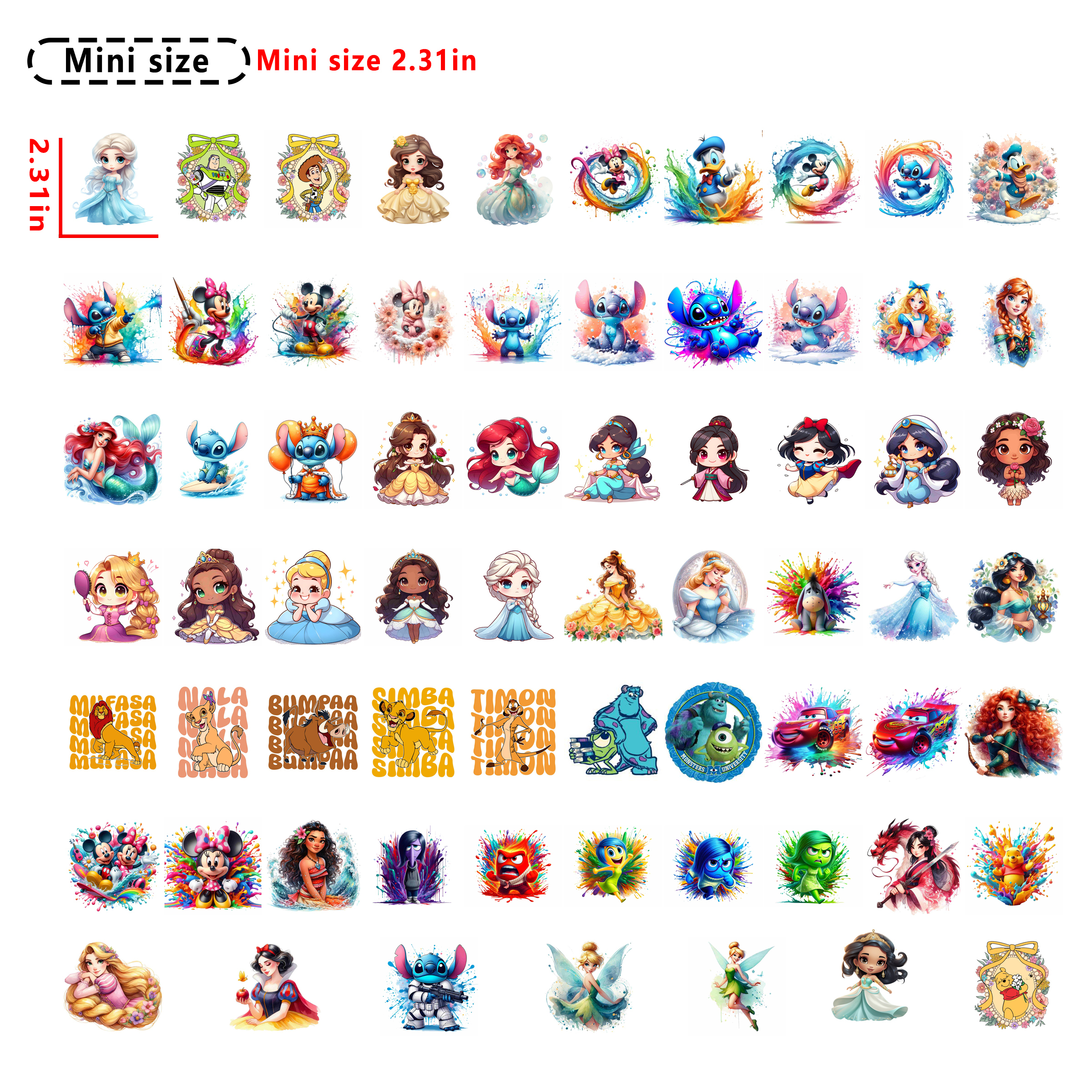 140pcs Disney mini size DTF heat transfer vinyl for T-shirt hoodies
