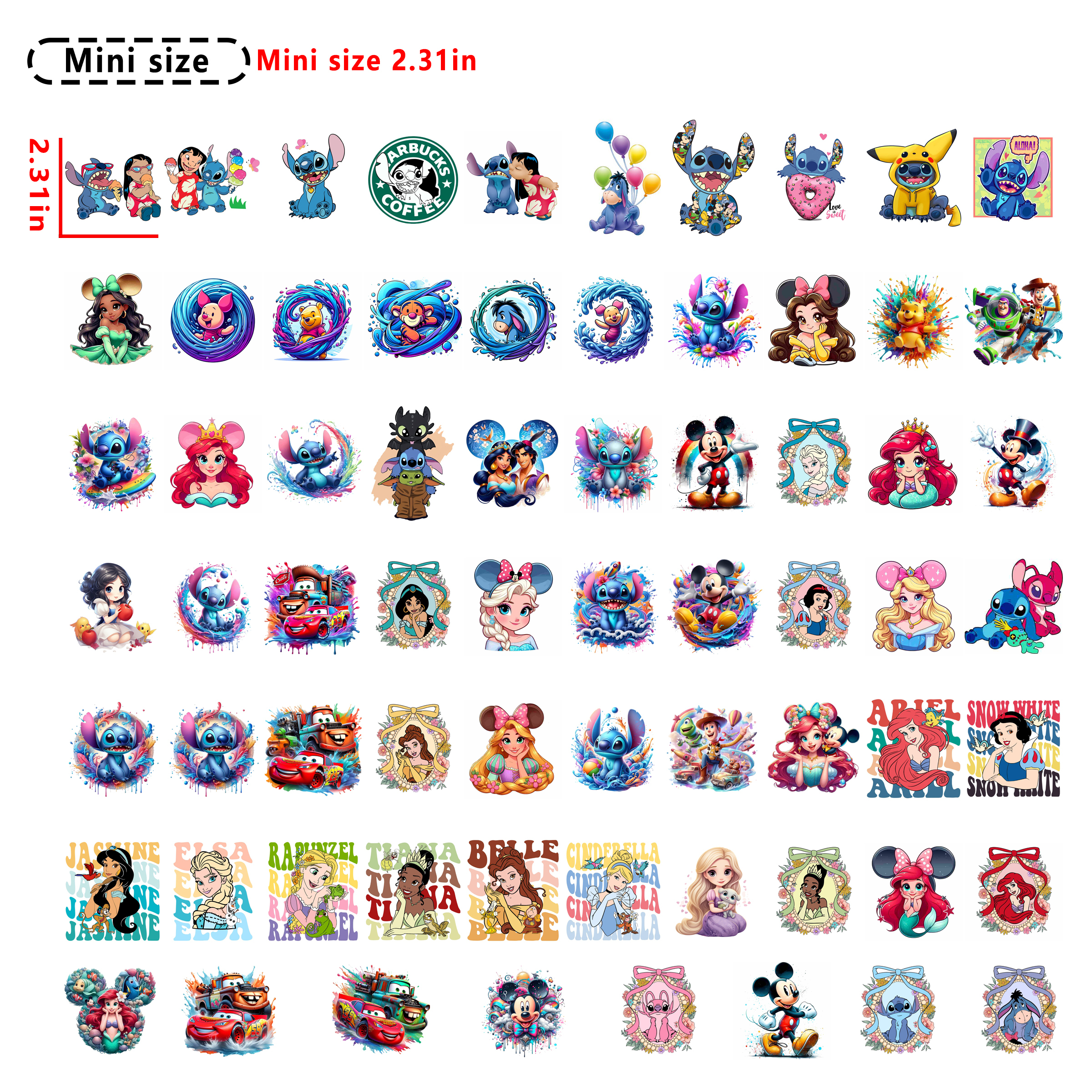 140pcs Disney mini size DTF heat transfer vinyl for T-shirt hoodies