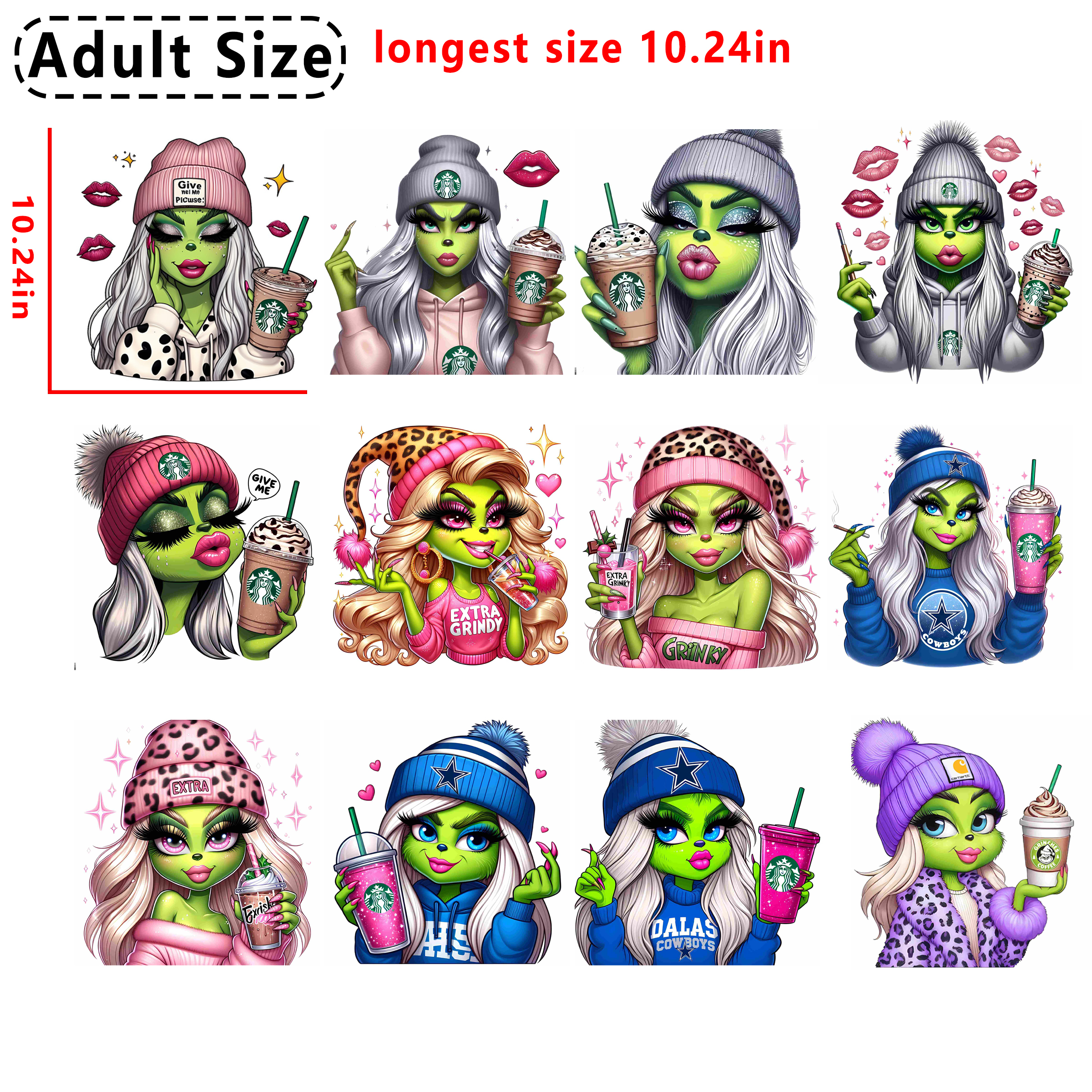 Grinch Girl Christmas DTF heat transfer vinyl for T-shirt hoodies