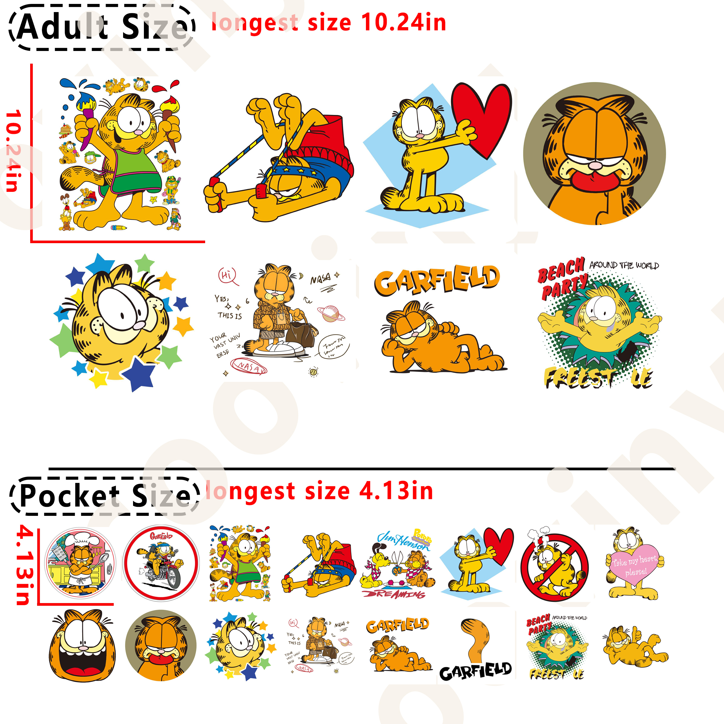 Garfield Cartoon DTF heat transfer vinyl for T-shirt hoodies