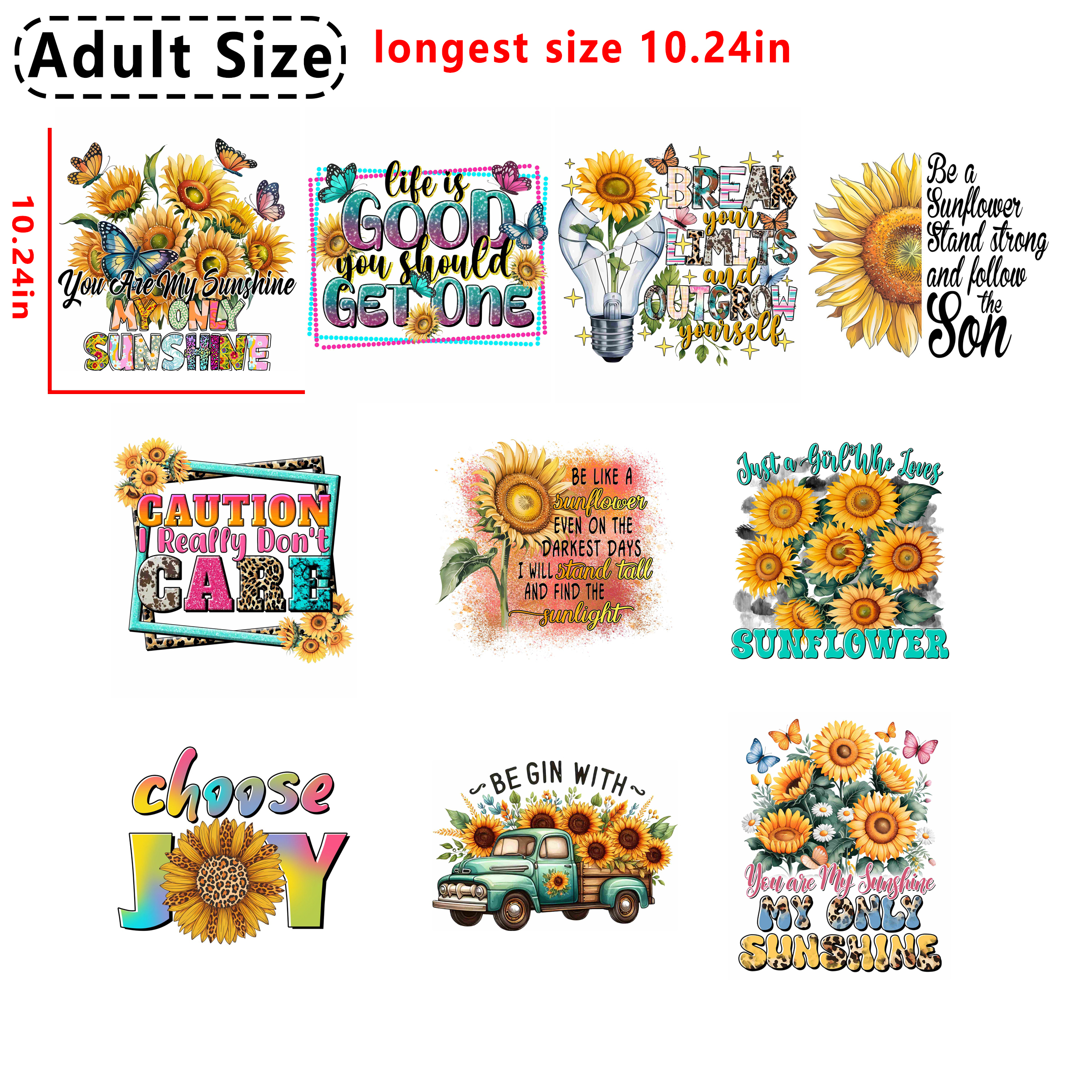 Sunflower quotes DTF heat transfer vinyl for T-shirt hoodies