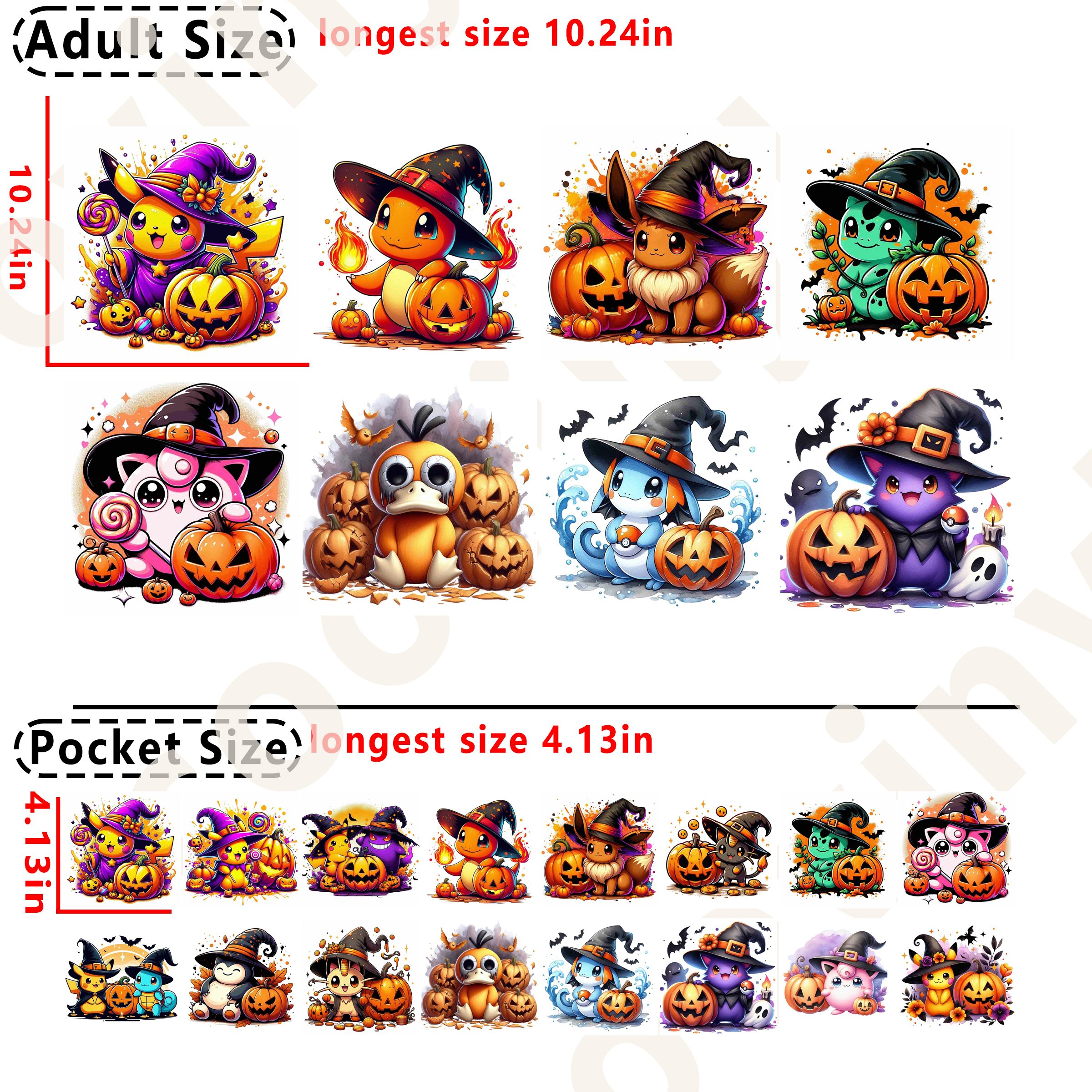 Halloween Pokemon DTF heat transfer vinyl for T-shirt hoodies