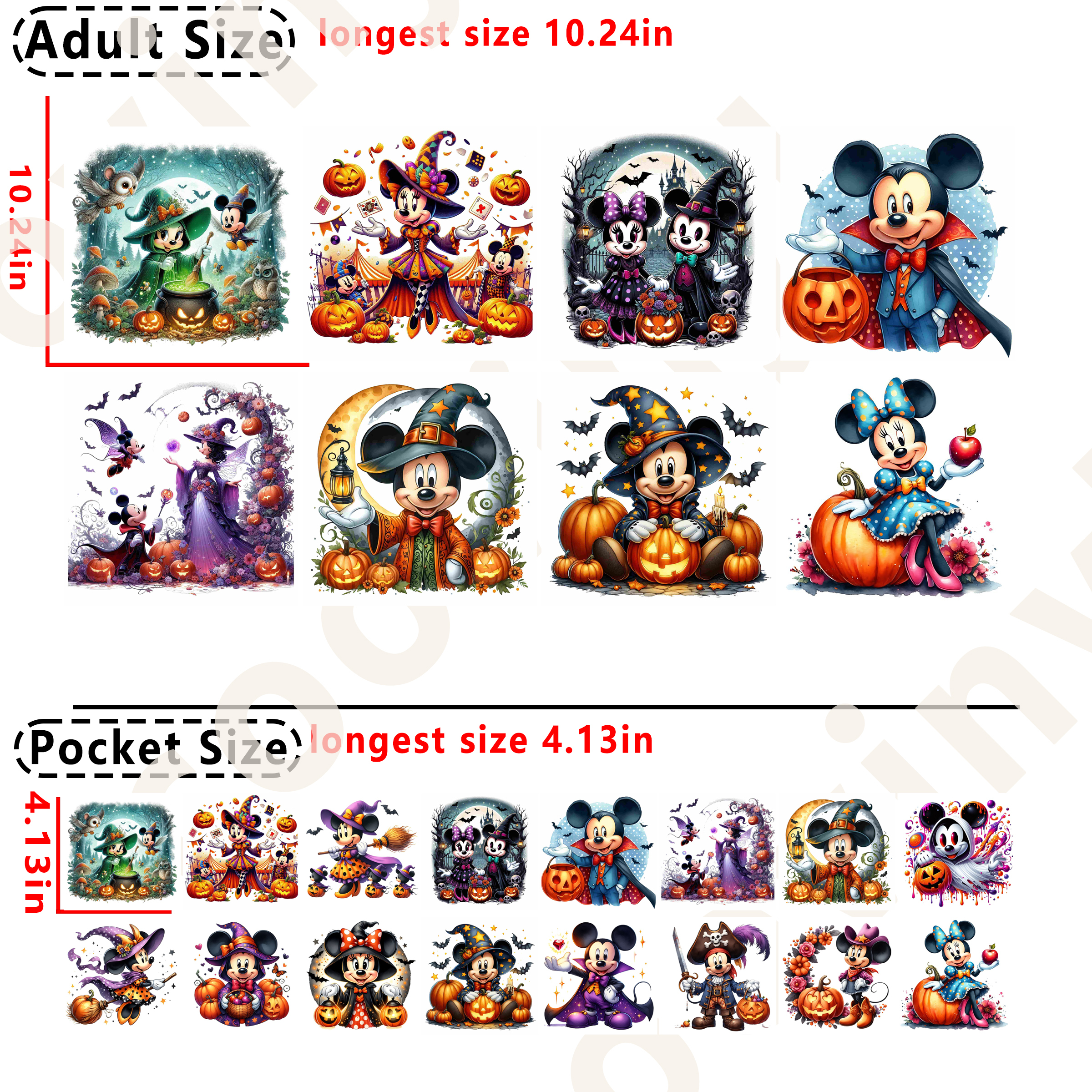 Mickey Minne Halloween DTF heat transfer vinyl for T-shirt hoodies