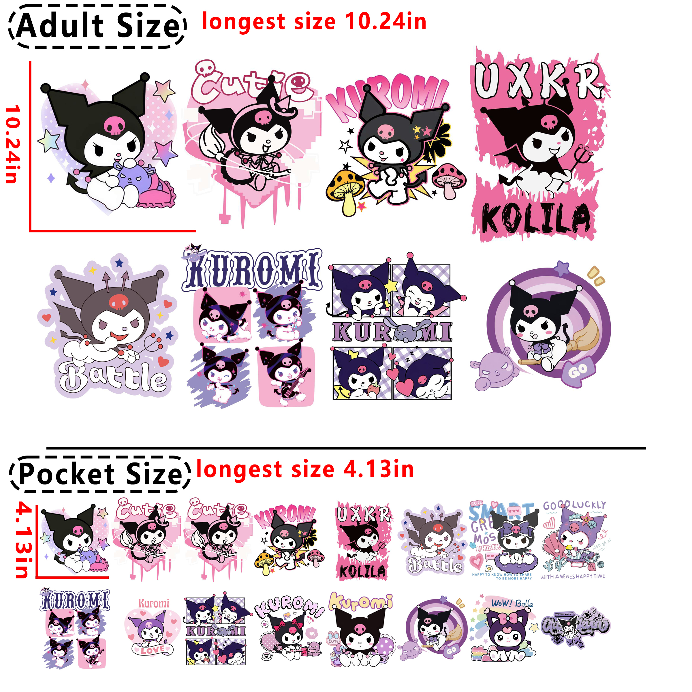 (A15) Kuromi Sanrio DTF heat transfer vinyl for T-shirt hoodies