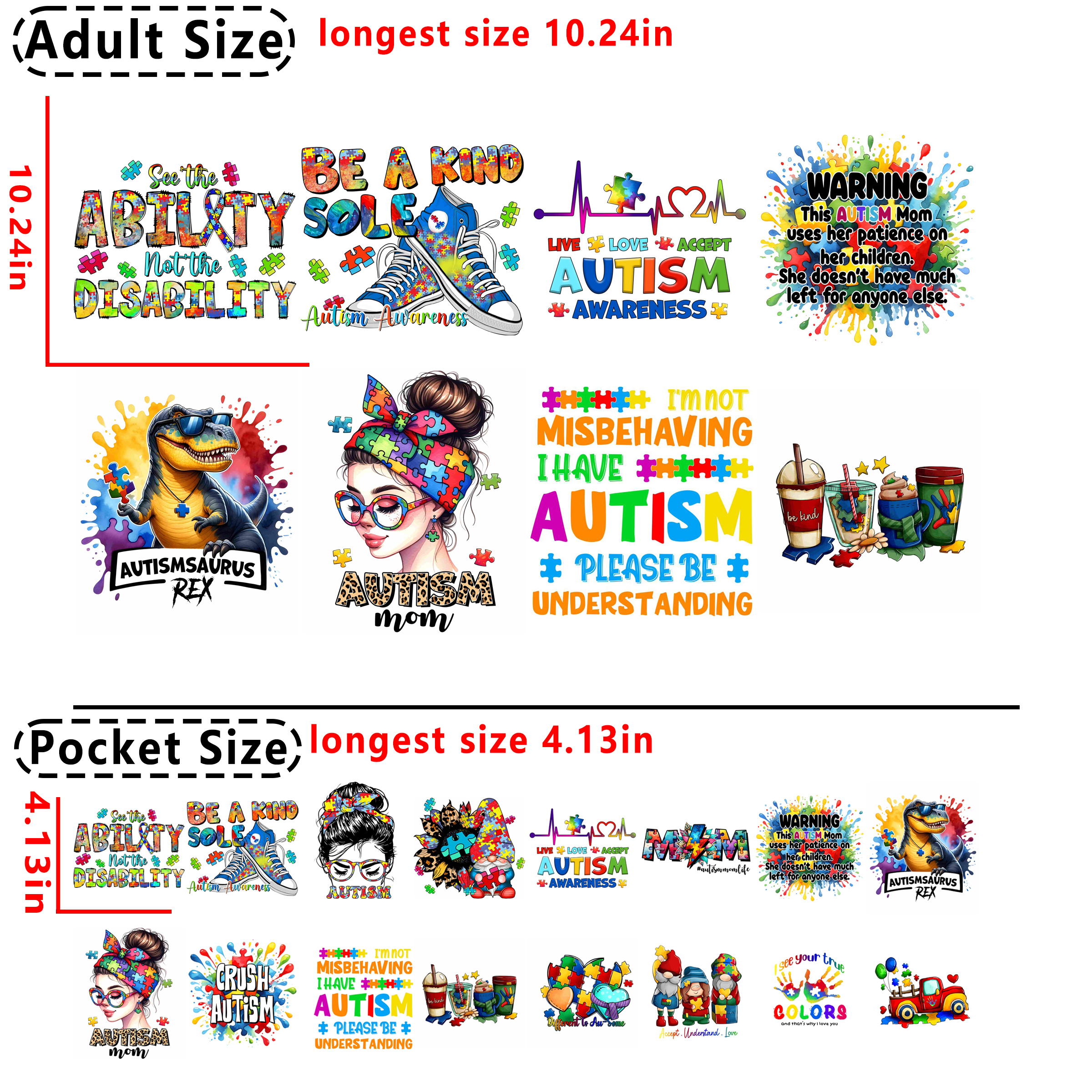(D16) Autism DTF heat transfer vinyl for T-shirt hoodies