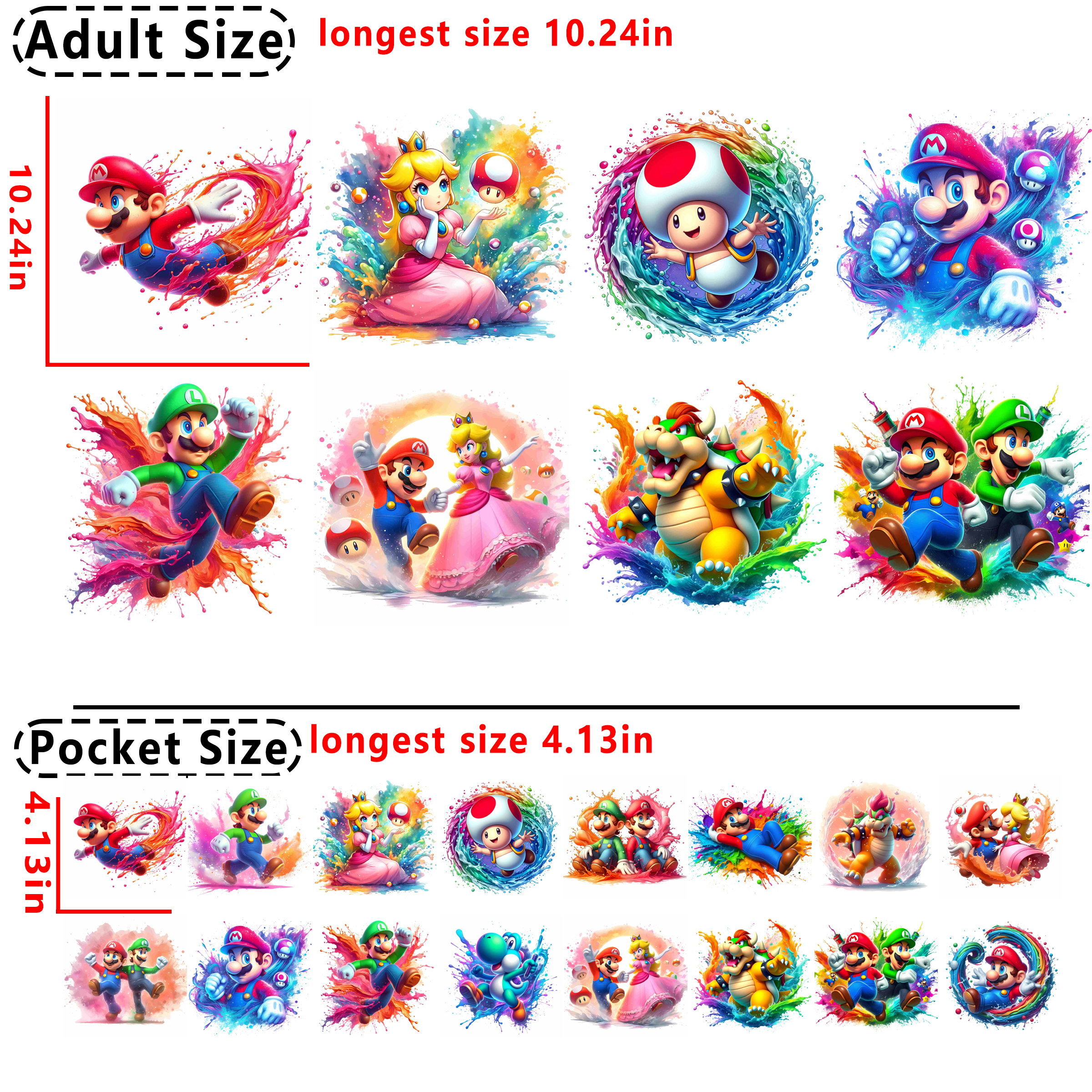 (D19) Splash Super Mario DTF heat transfer vinyl for T-shirt hoodies