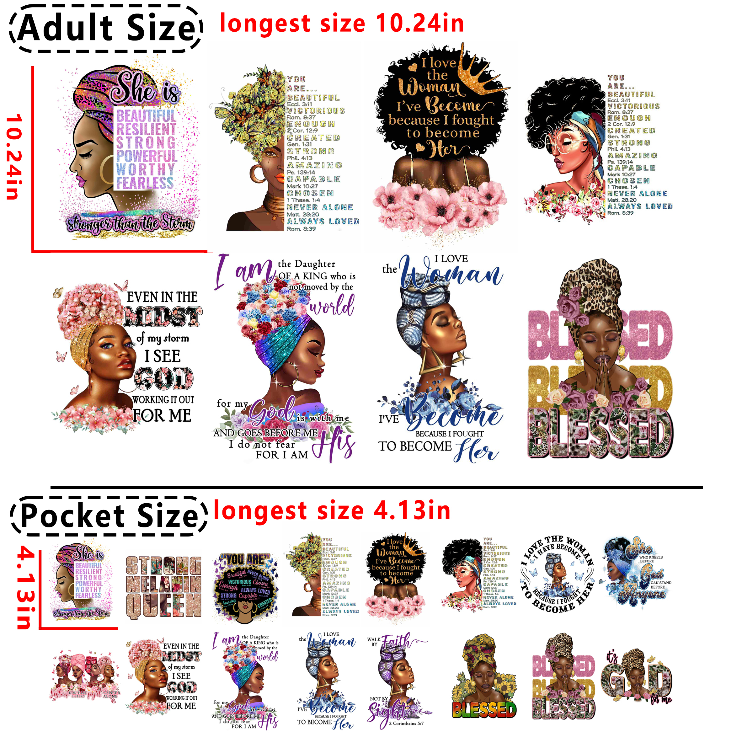 (D27) Black women quotes  DTF heat transfer vinyl for T-shirt hoodies