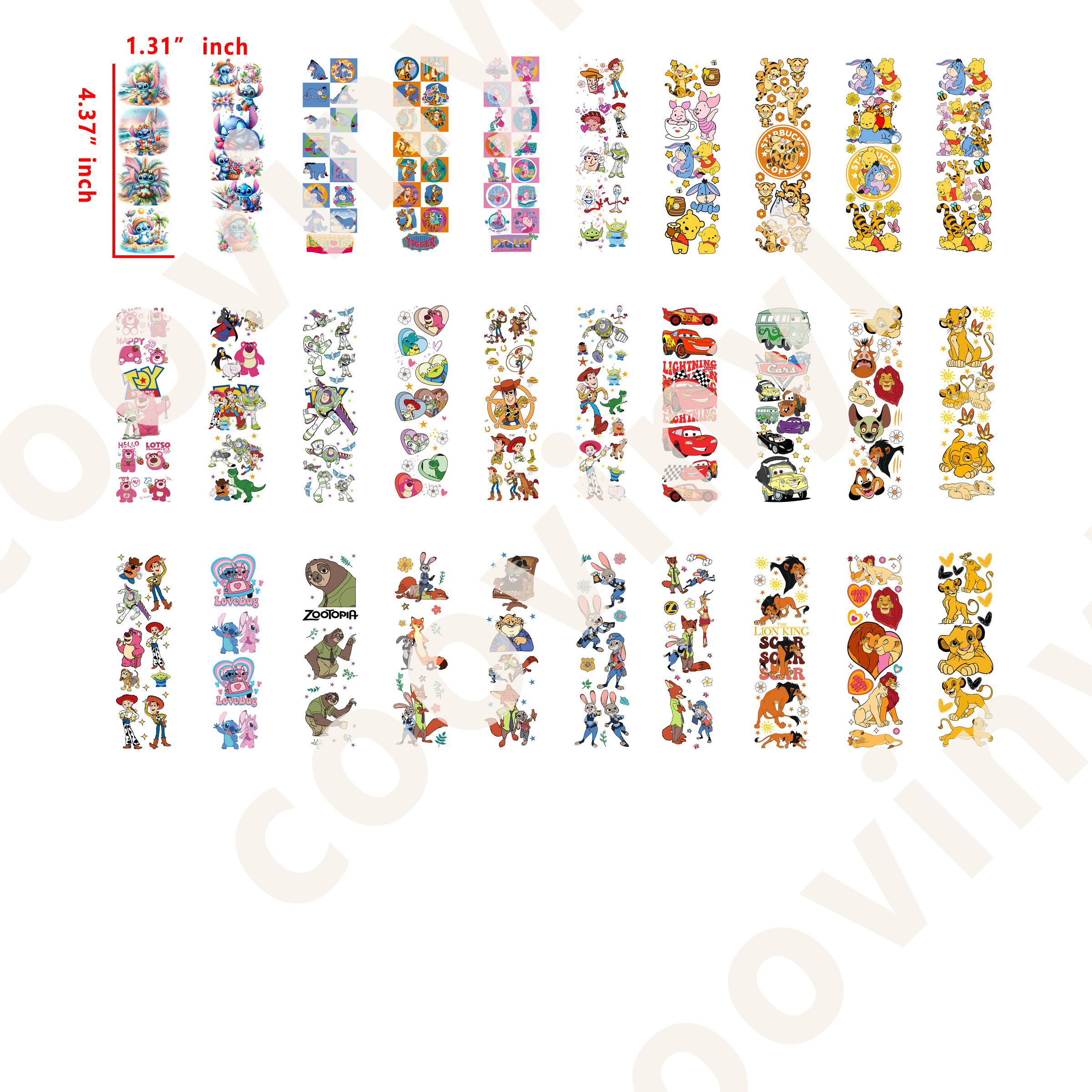 60 PCS Disney Mixed Pen Wraps Bookmark 16OZ water proof