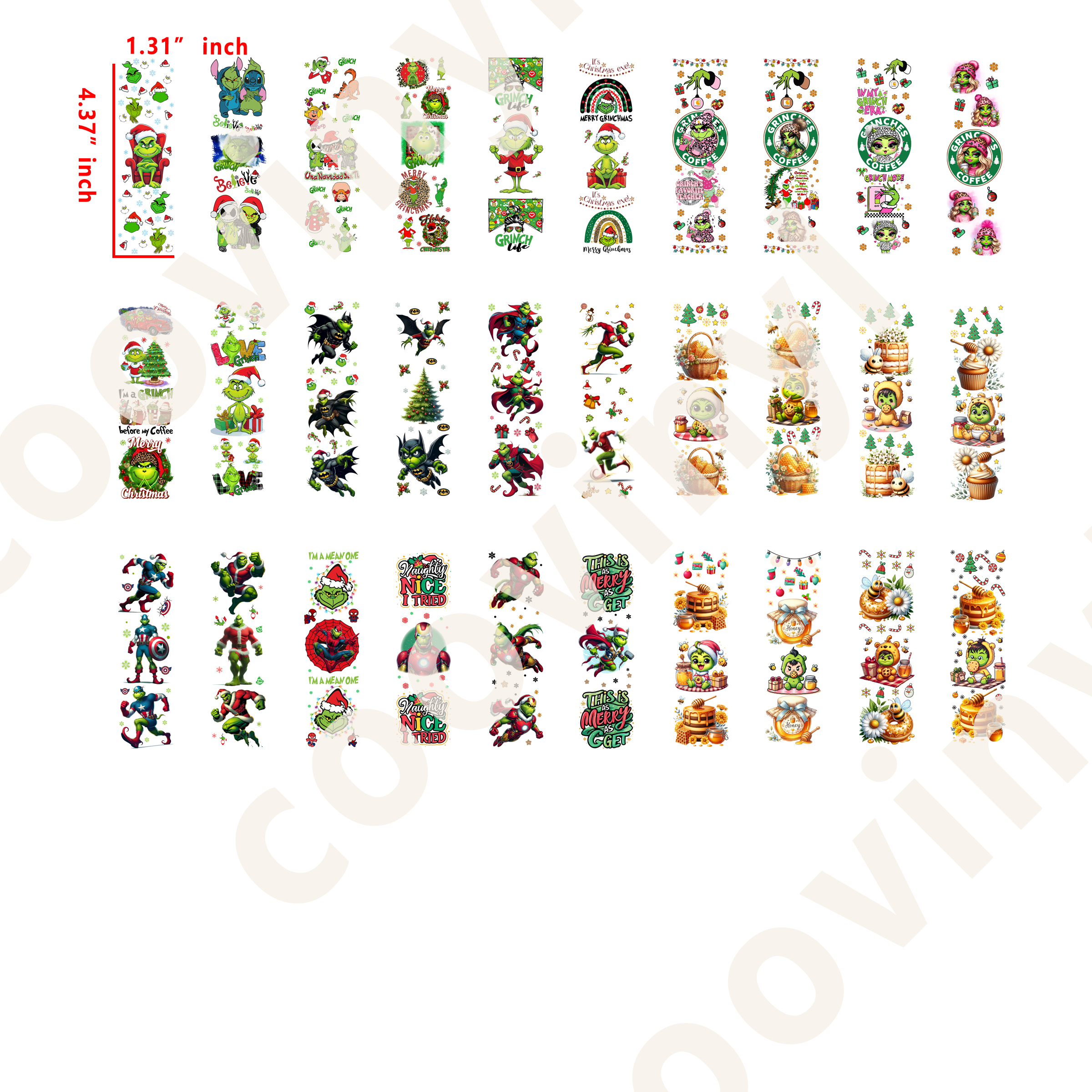 60 PCS Grinch Christmas Pen Wraps Bookmark 16OZ water proof