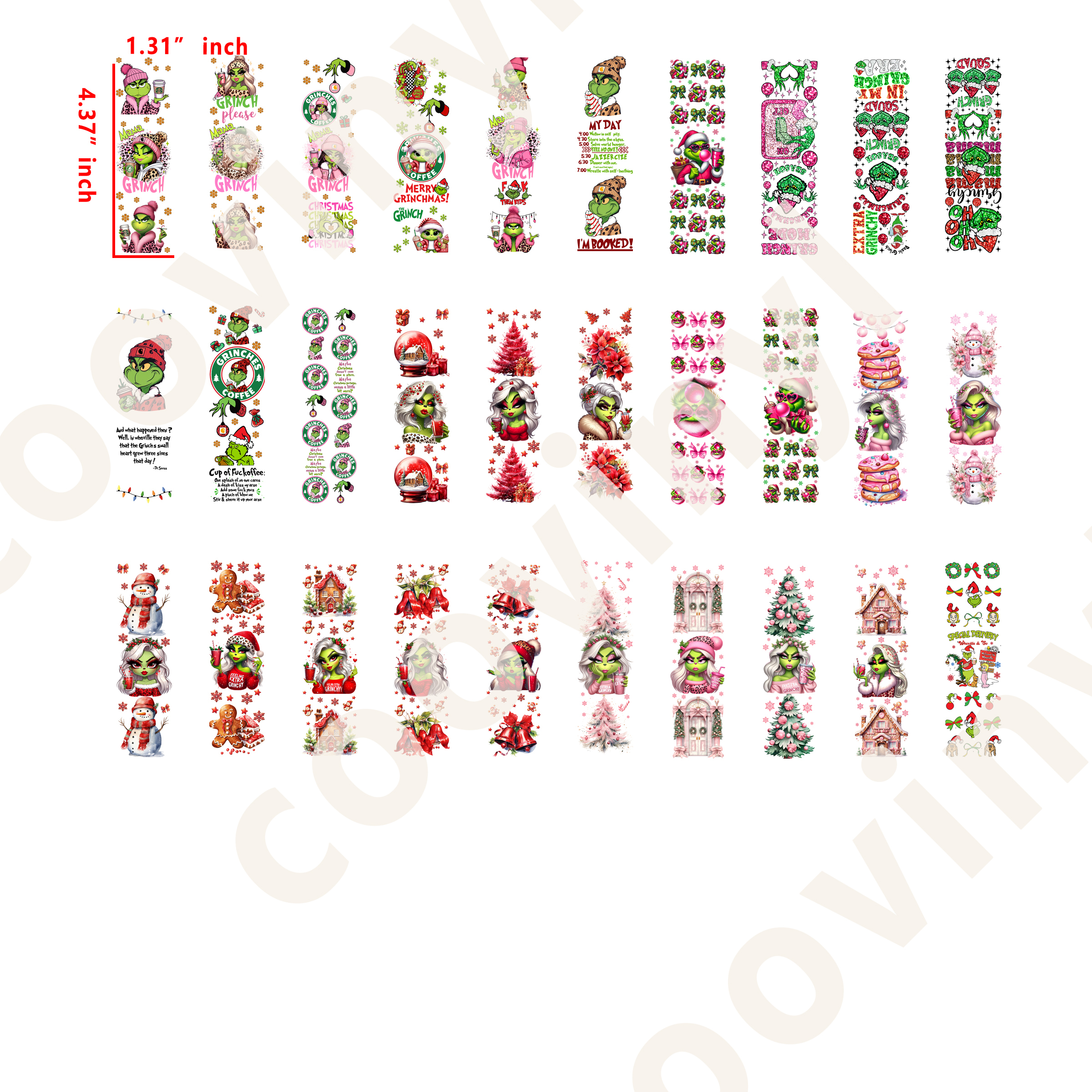 60 PCS Grinch Christmas Pen Wraps Bookmark 16OZ water proof