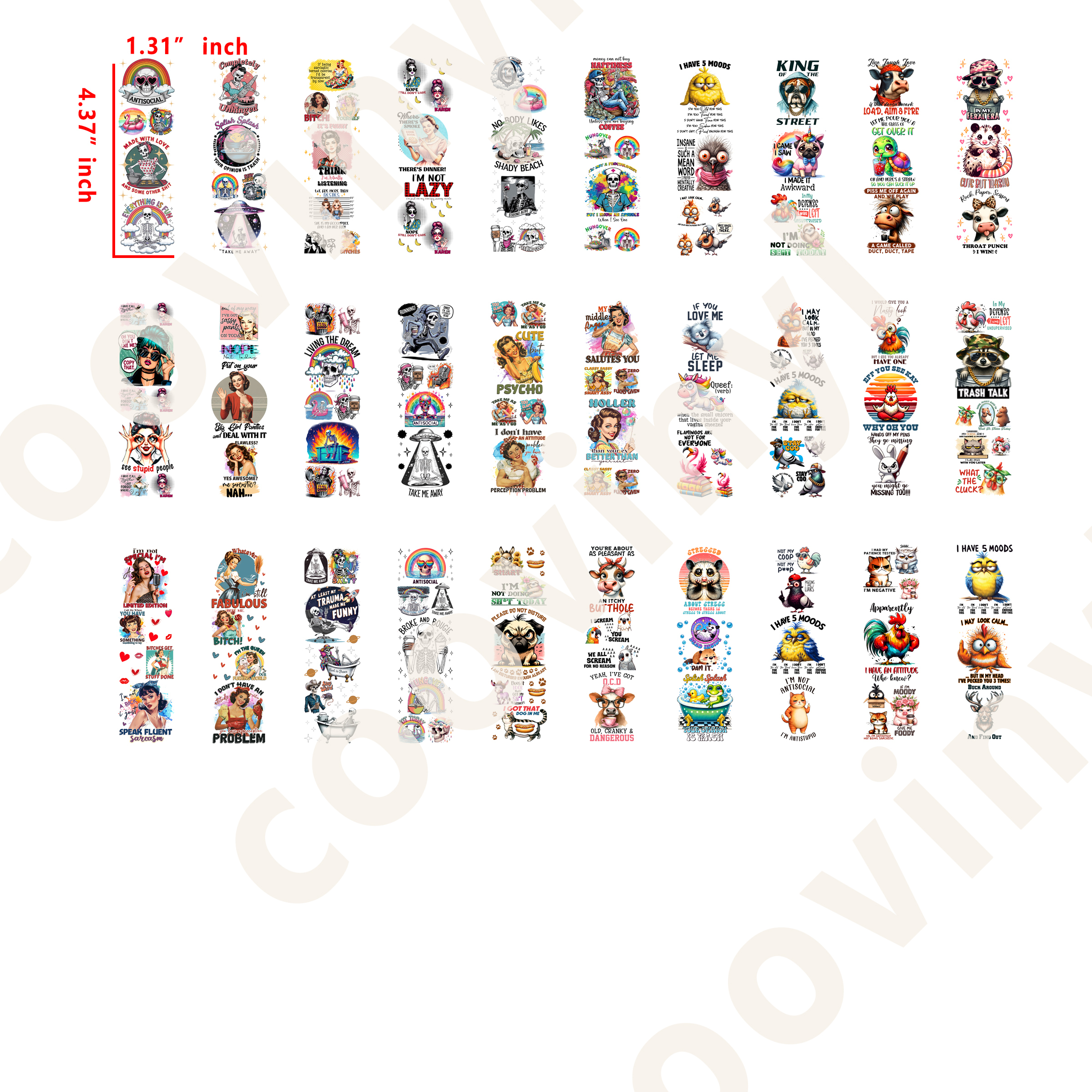 60 PCS Sarcastic Words Pen Wraps Bookmark 16OZ water proof