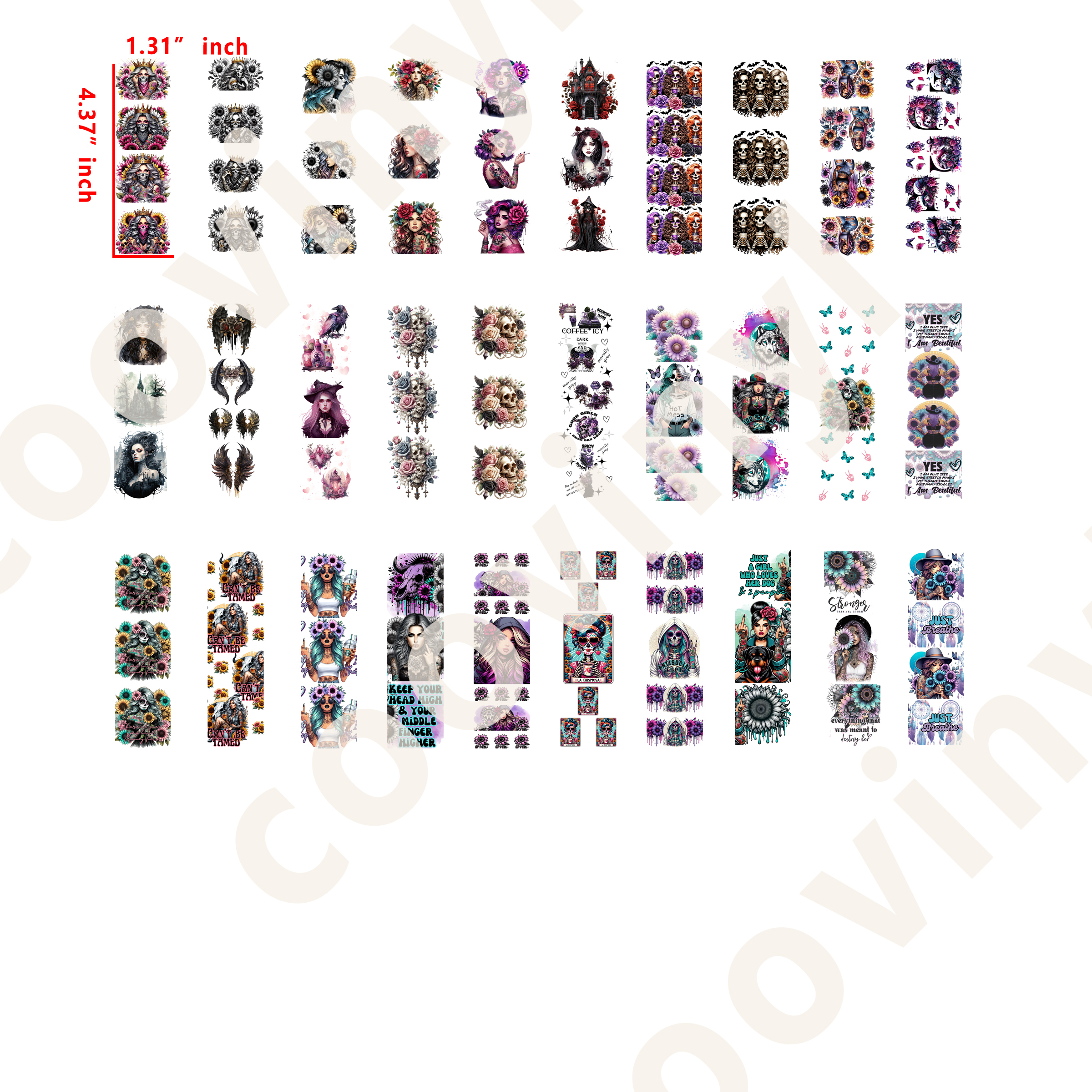 60 PCS Tattoo Girls Pen Wraps Bookmark 16OZ water proof