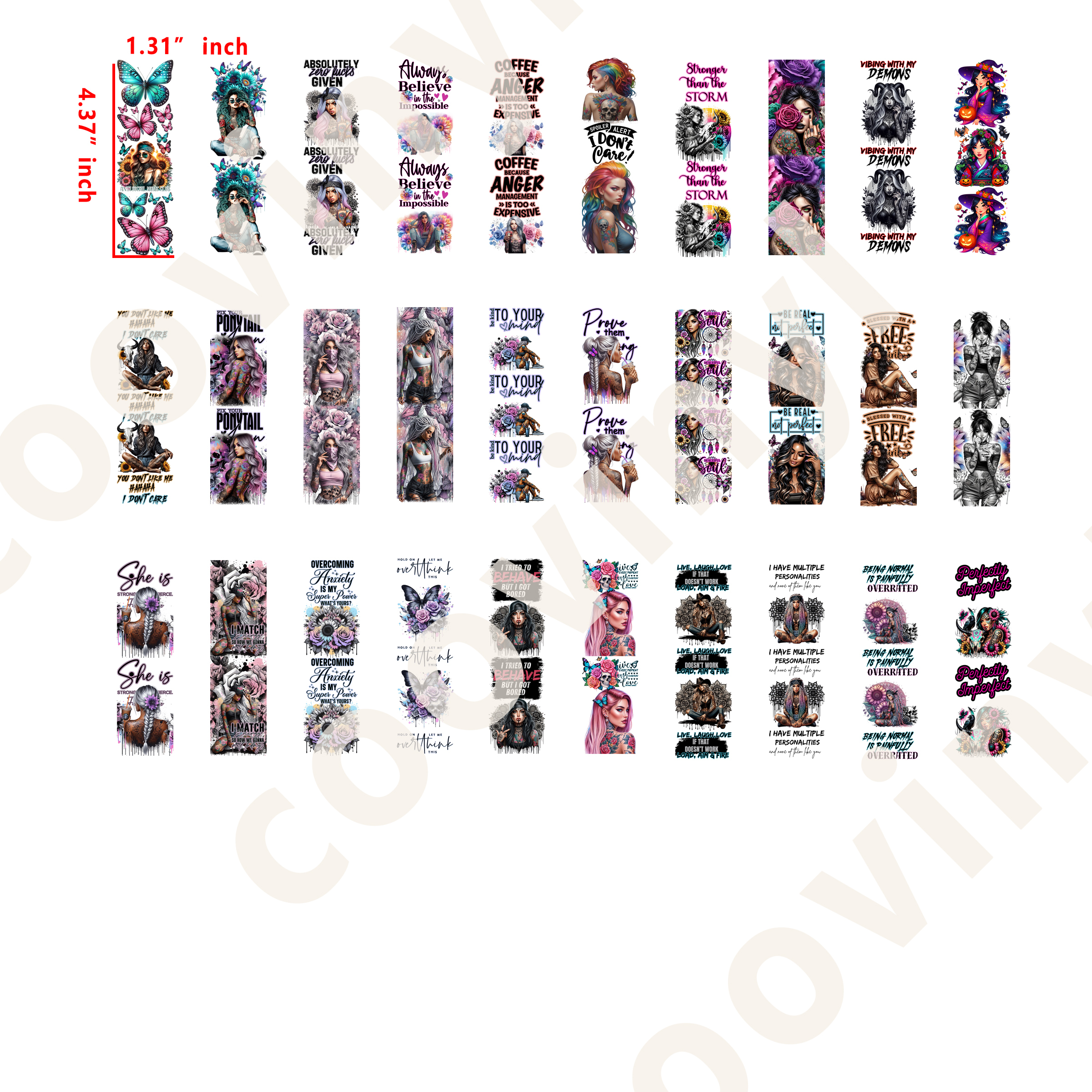 60 PCS Tattoo Girls Pen Wraps Bookmark 16OZ water proof