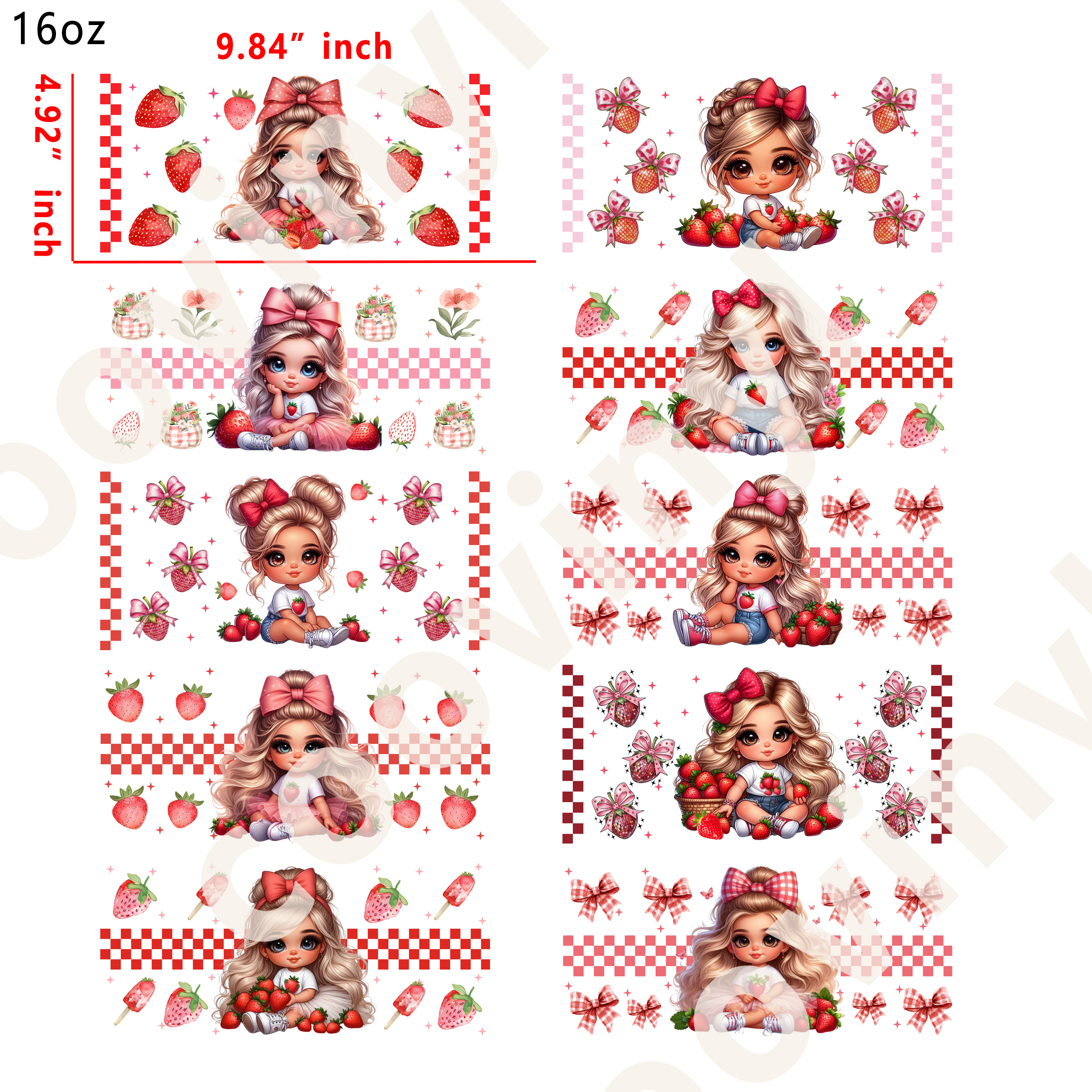 10 PCS Baby Girl cup wraps 16OZ tumbler water proof