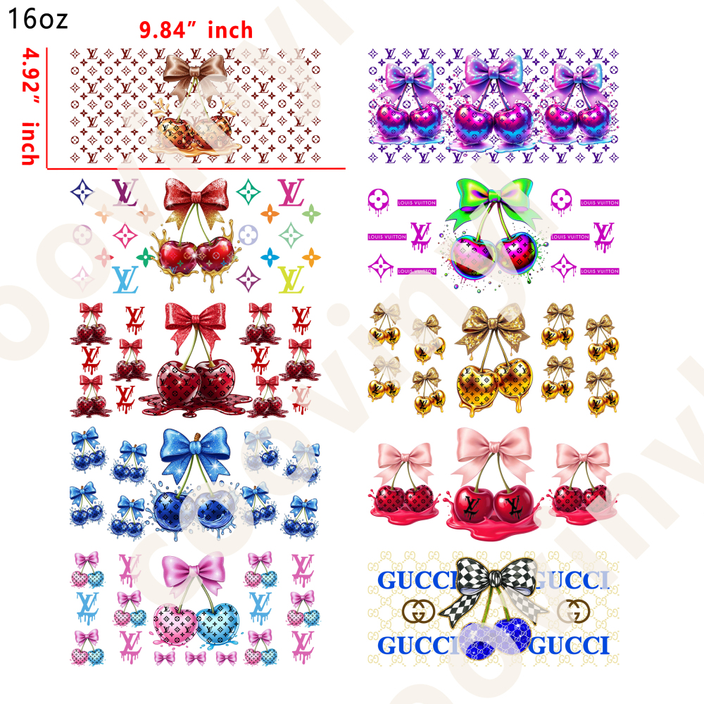 20 PCS Cherry designer cup wraps 16OZ tumbler water proof