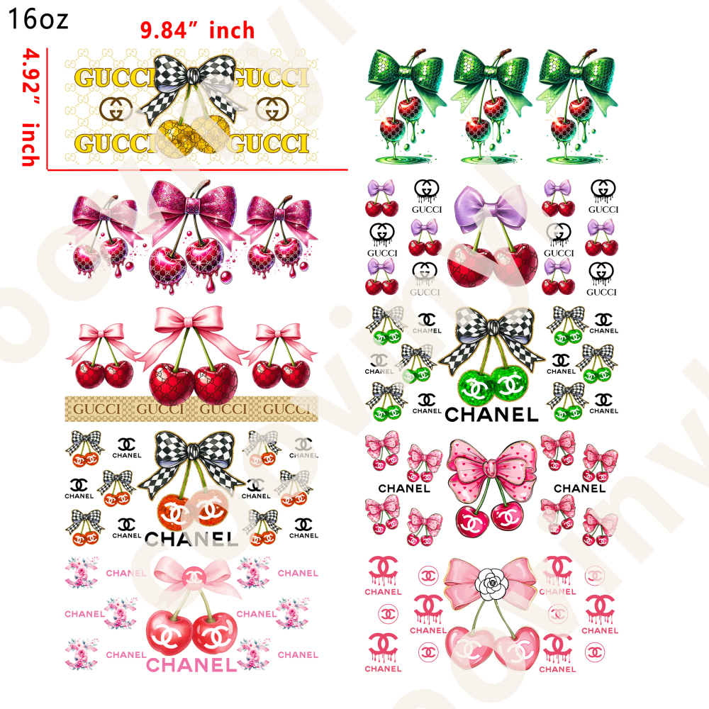 20 PCS Cherry designer cup wraps 16OZ tumbler water proof