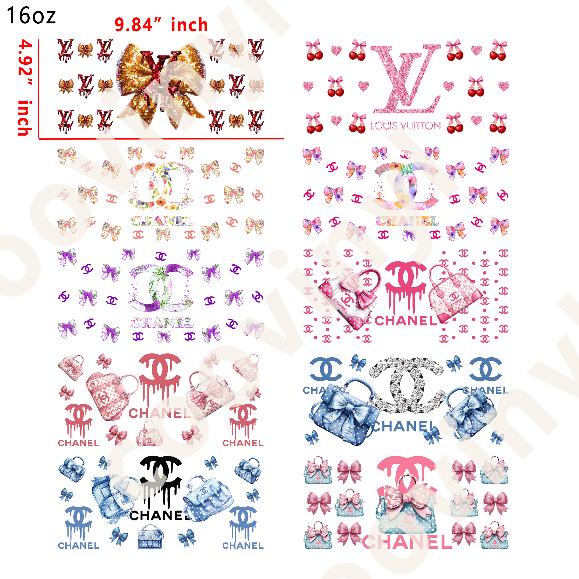 (H11) 20 PCS Bow Bag designer cup wraps 16OZ tumbler water proof