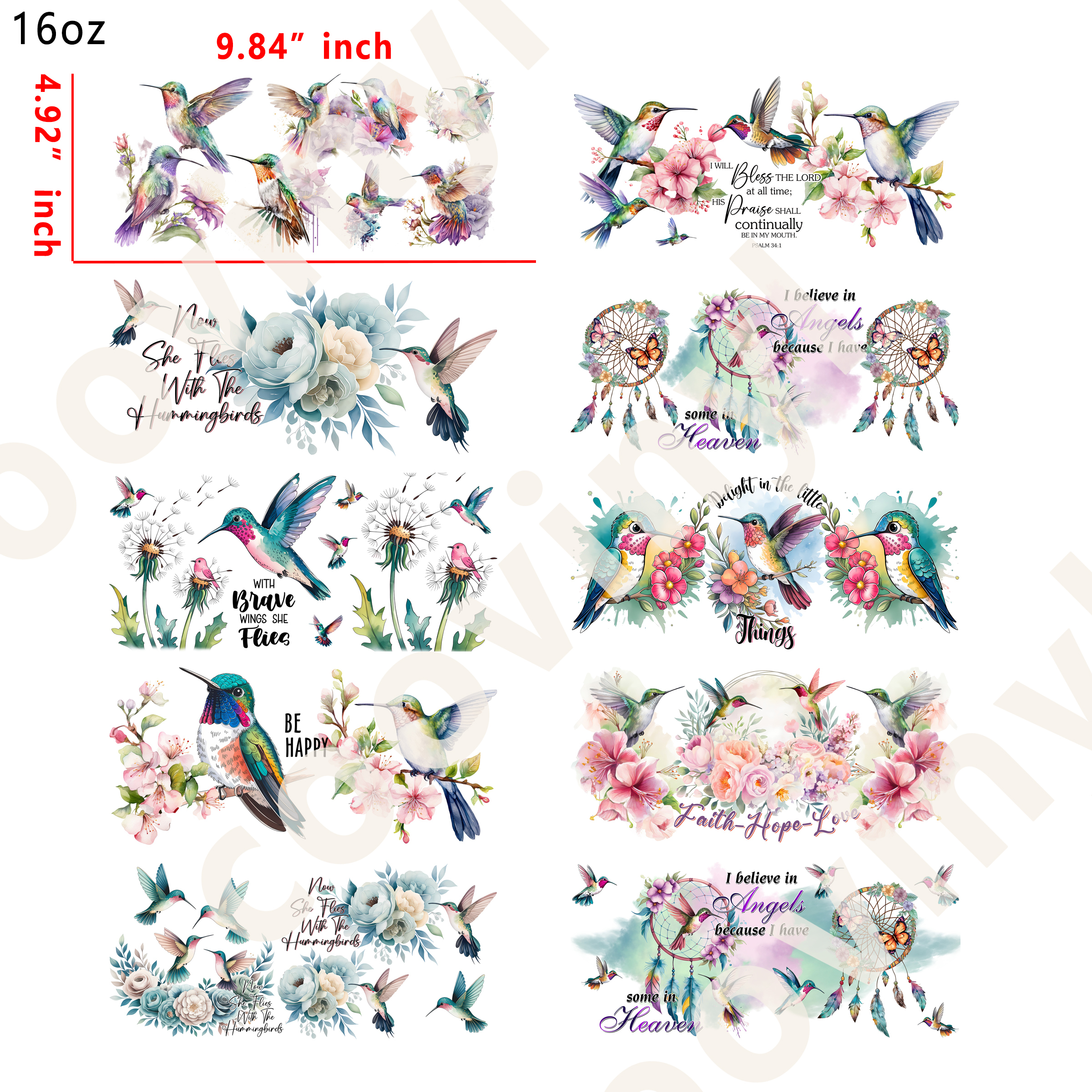 10 PCS Humming bird cup wraps 16OZ tumbler water proof