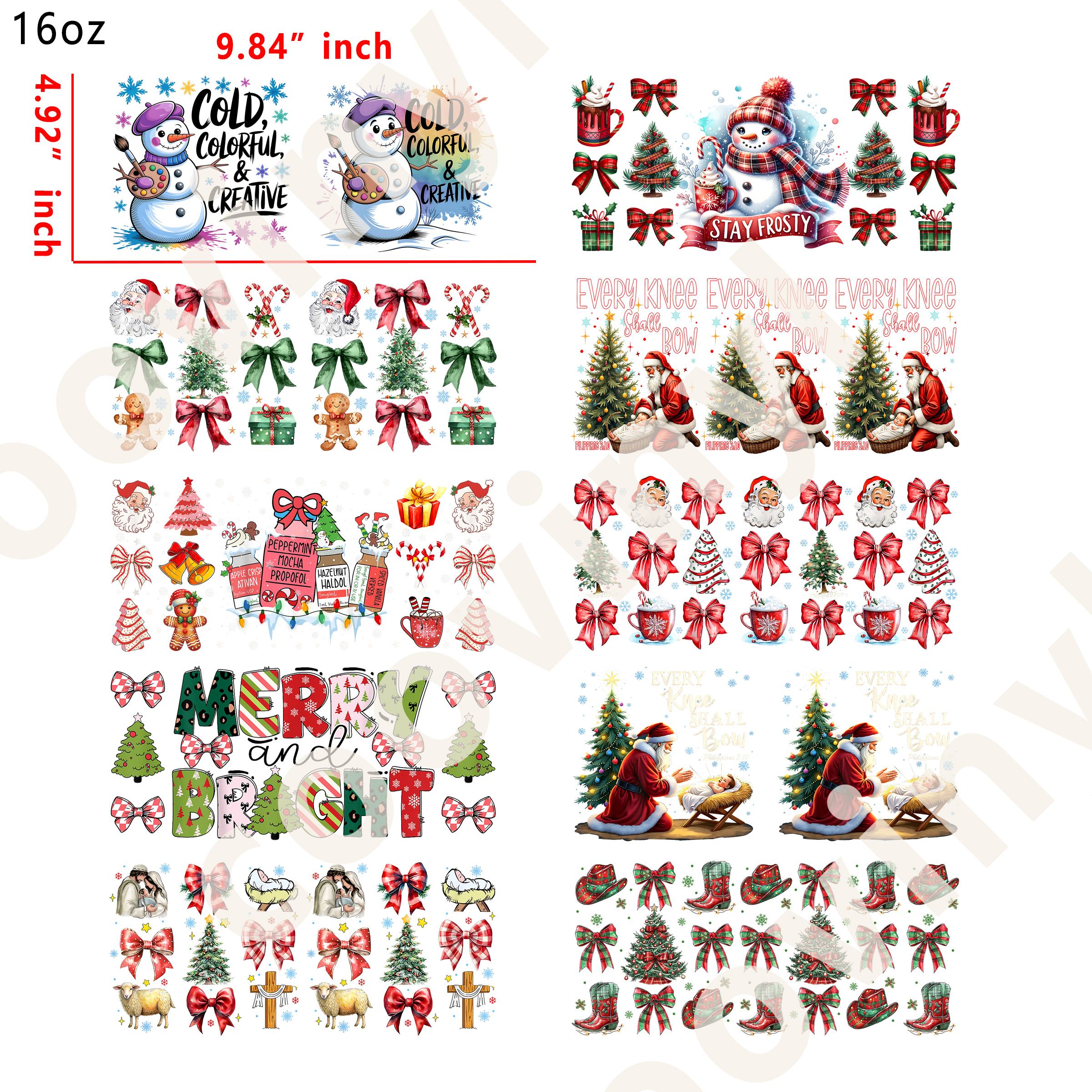 20 PCS Xmas mixed cup wraps 16OZ tumbler water proof