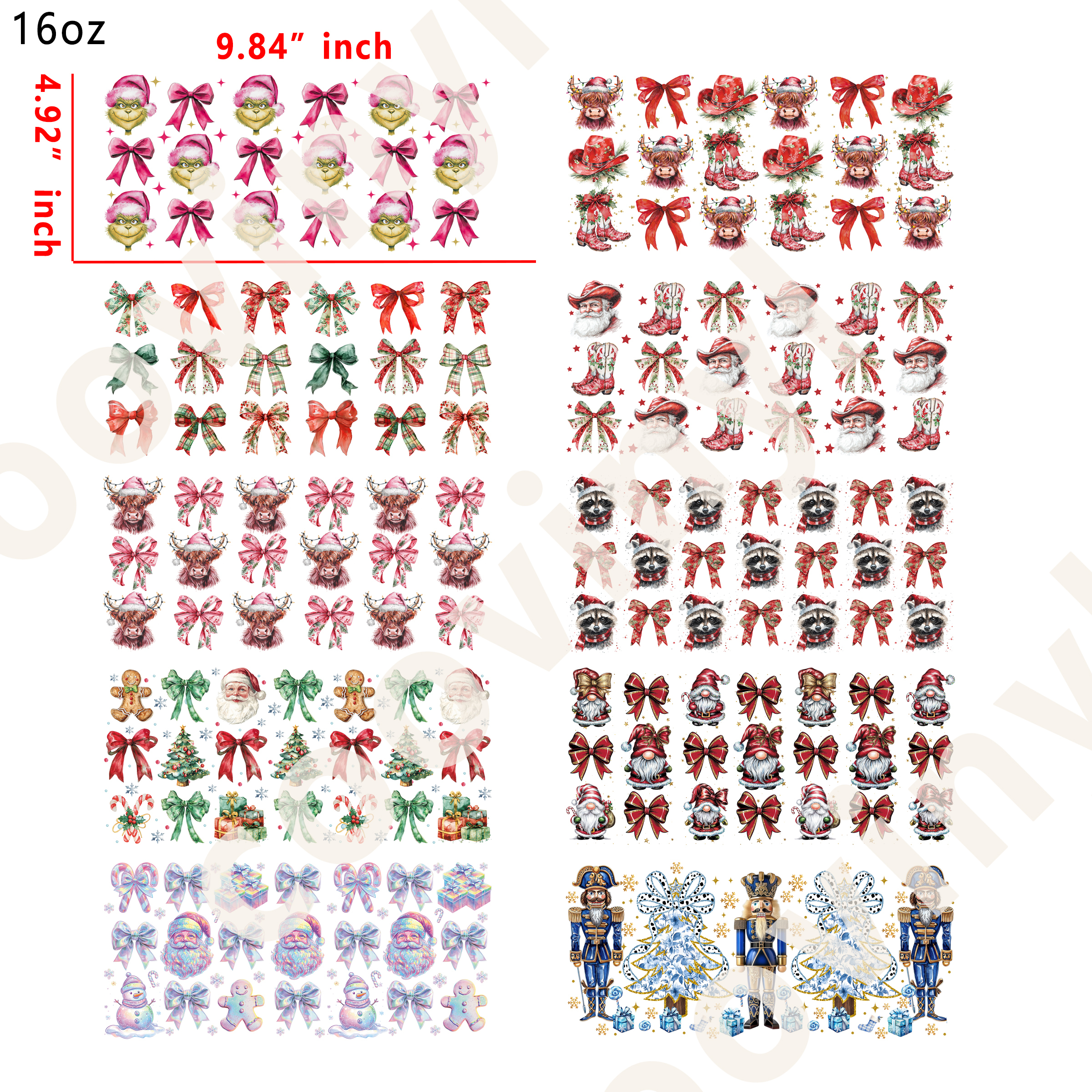 20 PCS Xmas mixed cup wraps 16OZ tumbler water proof