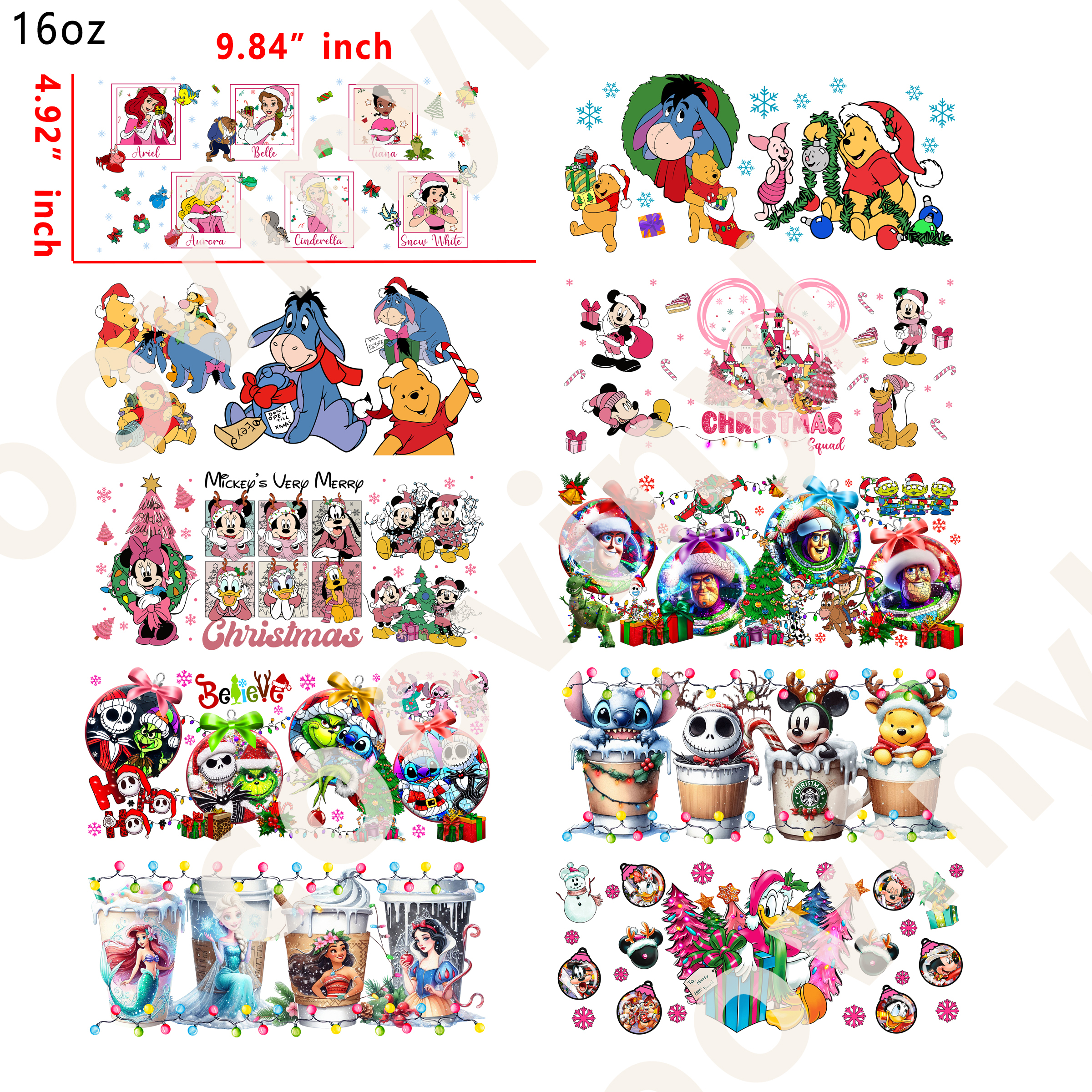 20 PCS Xmas Disney cup wraps 16OZ tumbler water proof