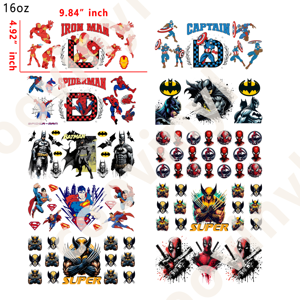 20 PCS Marvel hero cup wraps 16OZ tumbler water proof