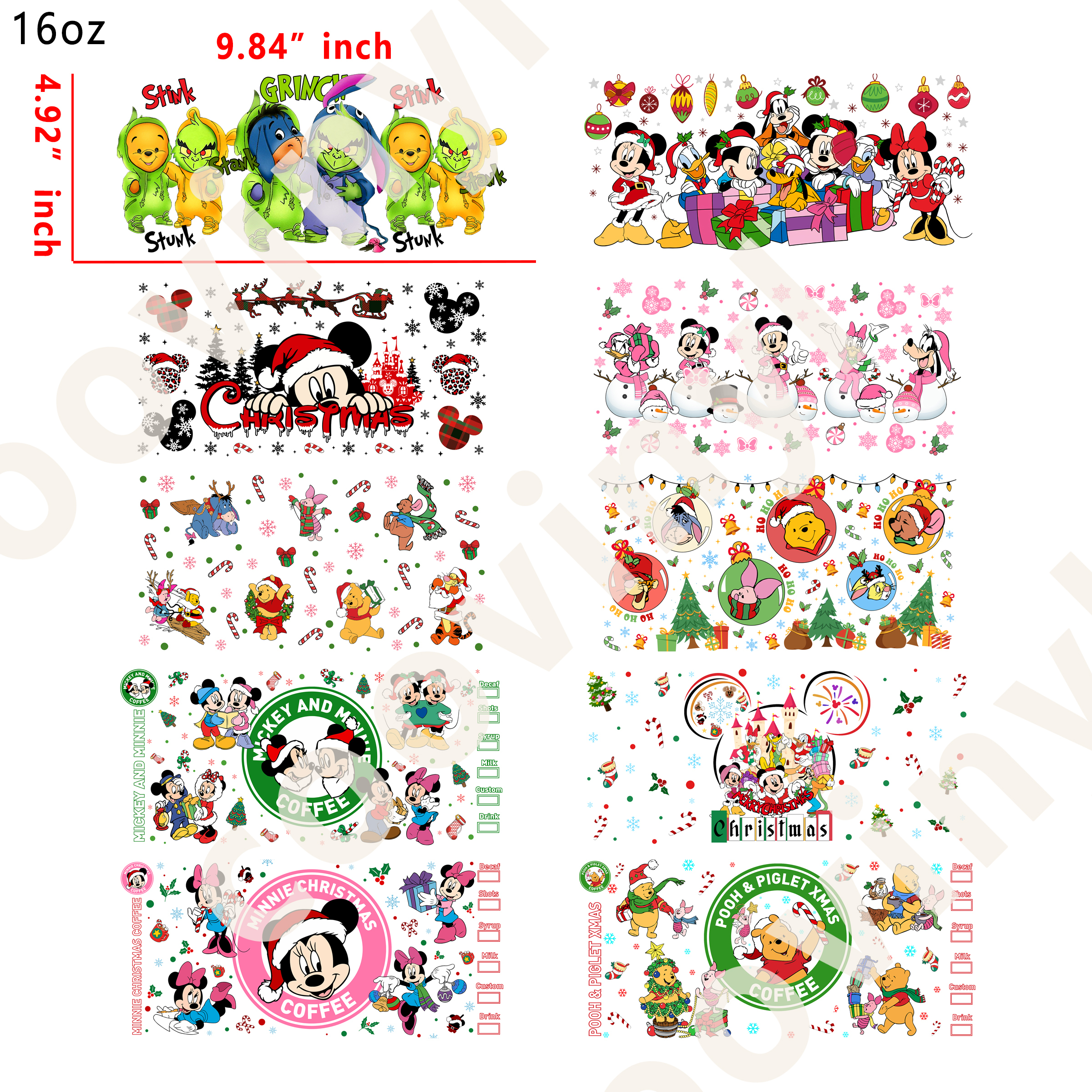 20 PCS Xmas Disney cup wraps 16OZ tumbler water proof