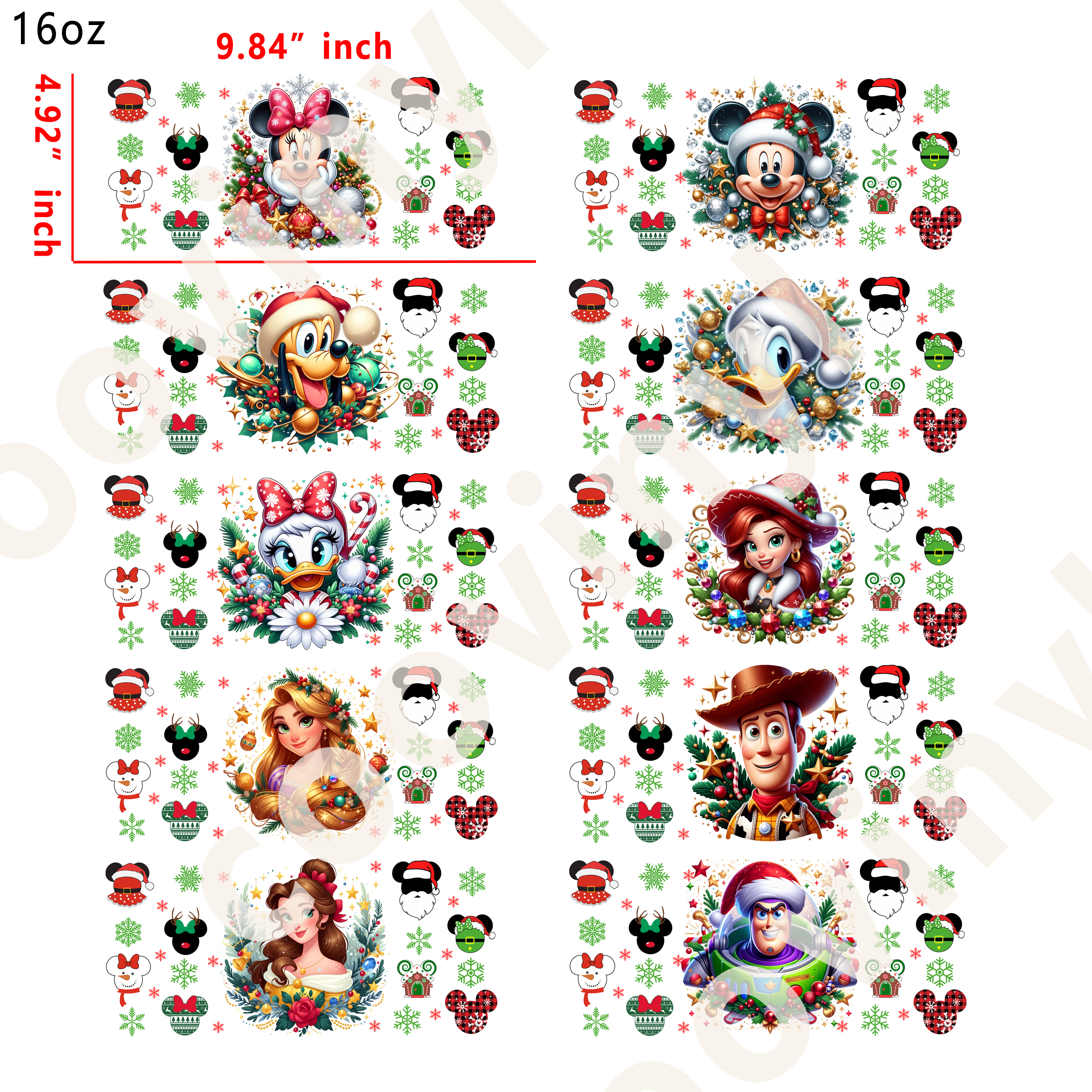 20 PCS Xmas Disney cup wraps 16OZ tumbler water proof