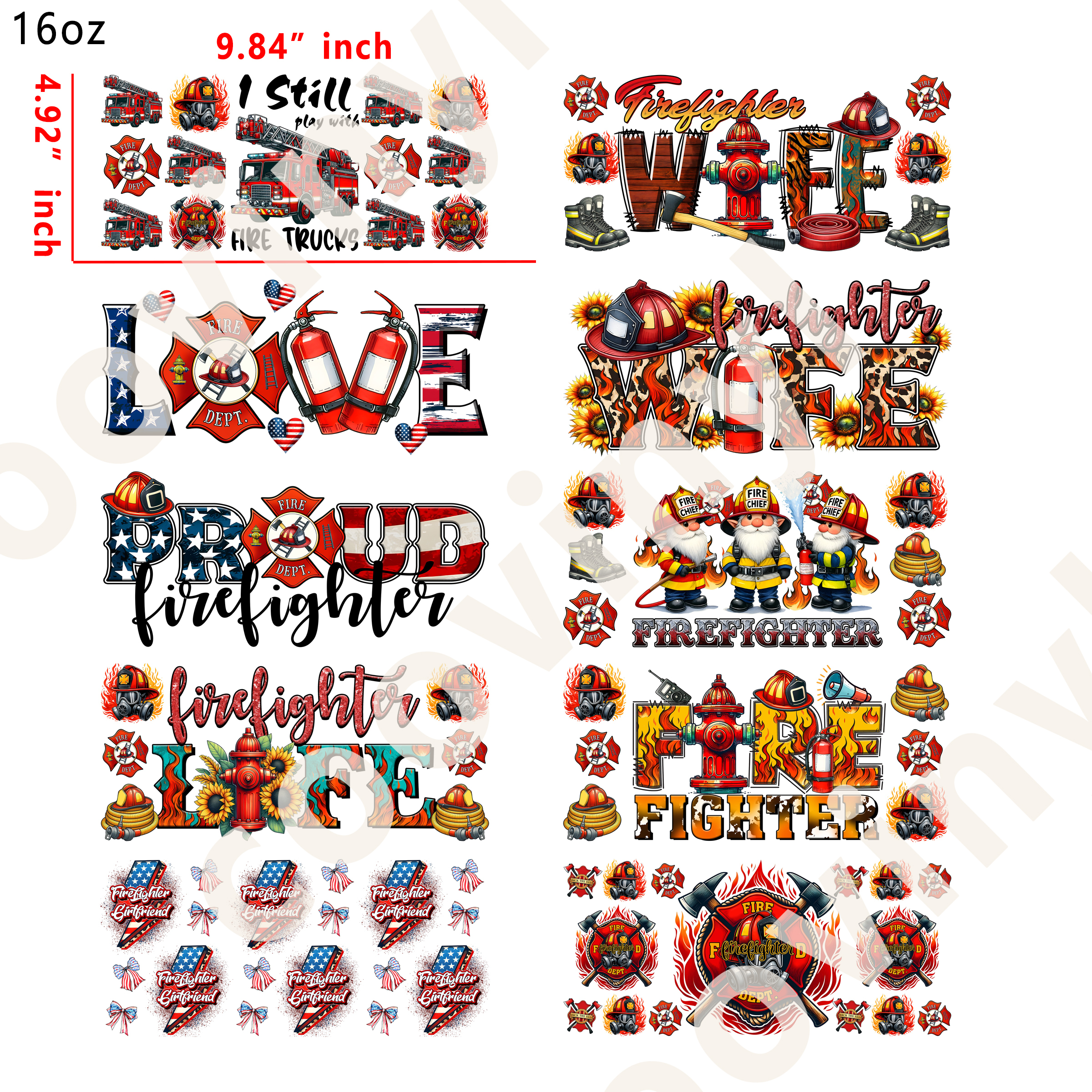 10 PCS firefighter cup wraps 16OZ tumbler water proof