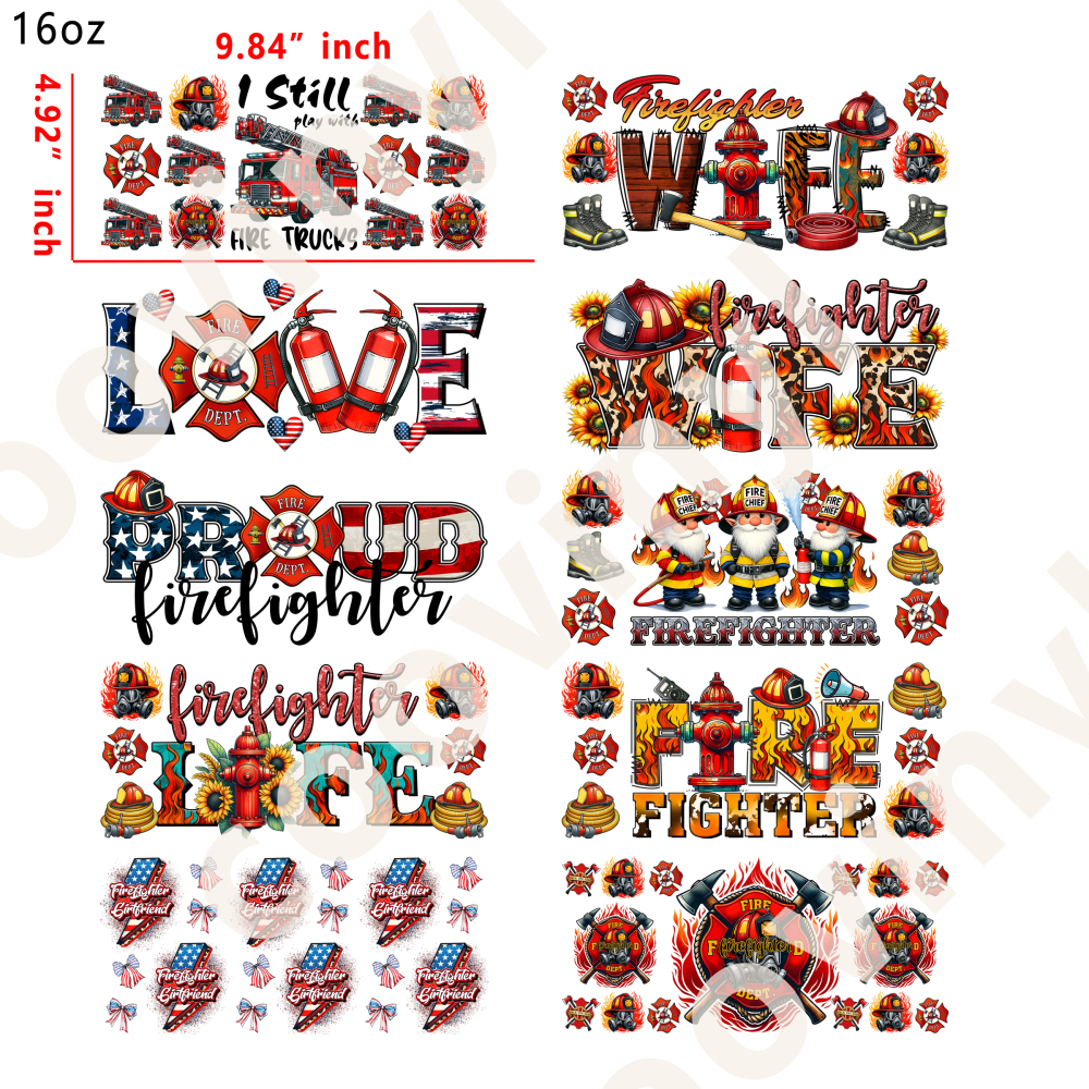 10 PCS firefighter cup wraps 16OZ tumbler water proof