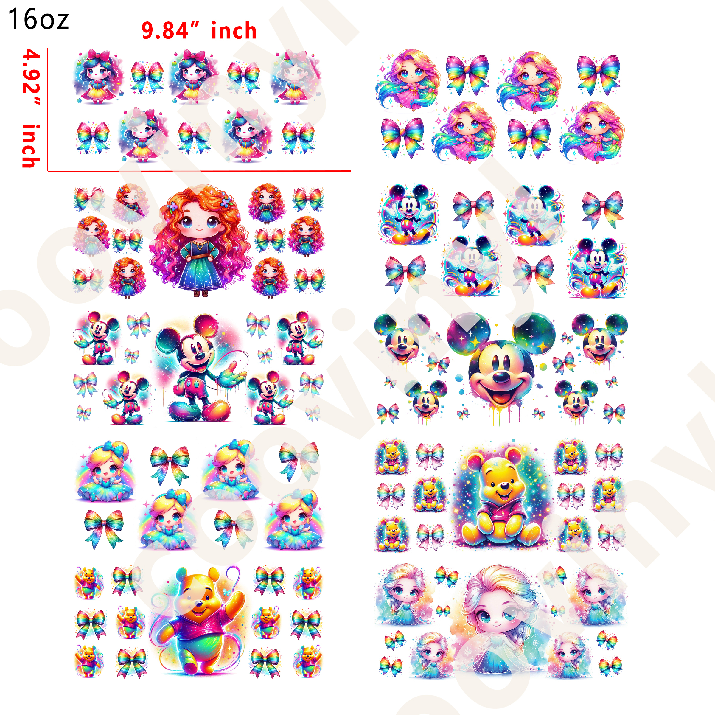 20 PCS Disney mixed cup wraps 16OZ tumbler water proof