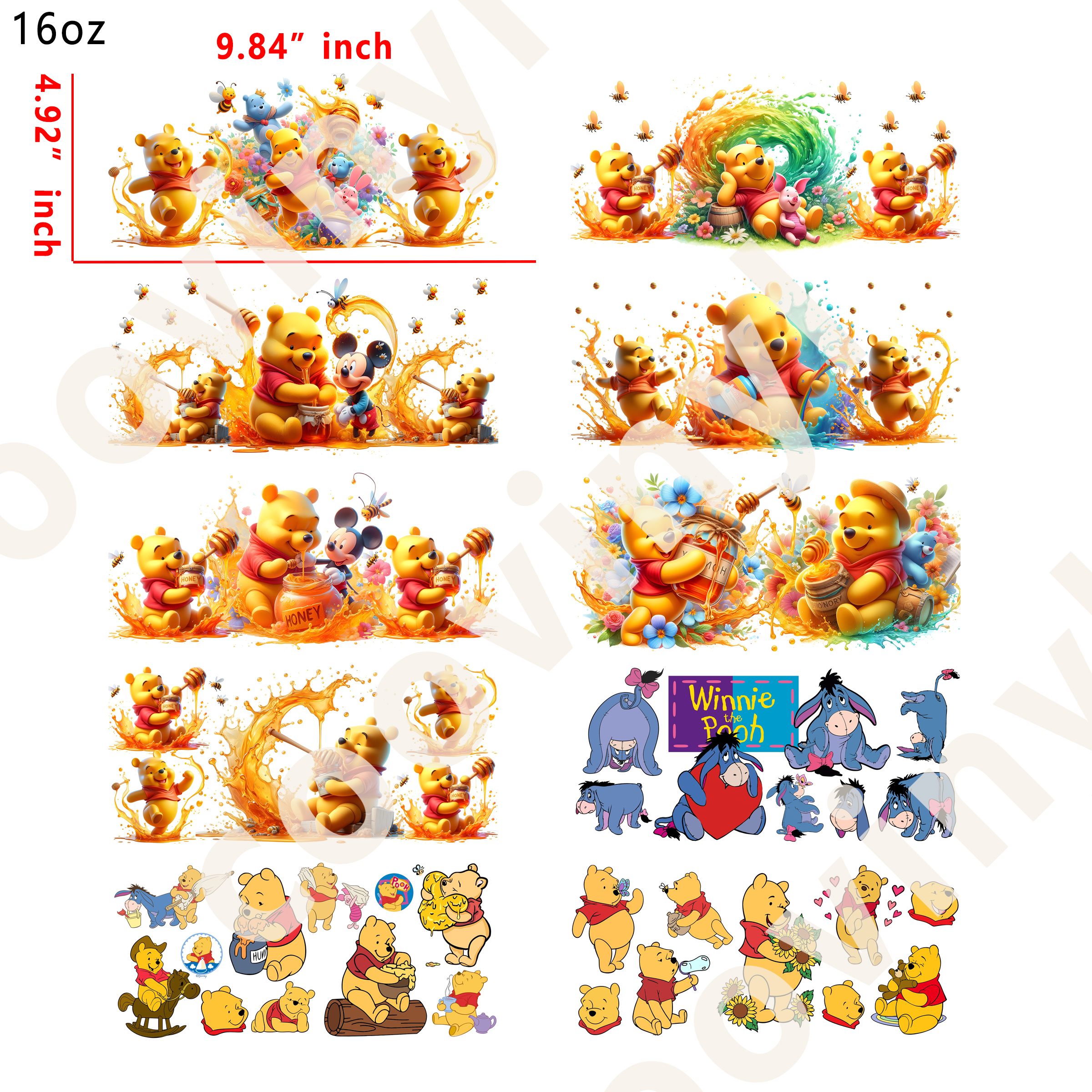 20 PCS winnie the pooh cup wraps 16OZ tumbler water proof
