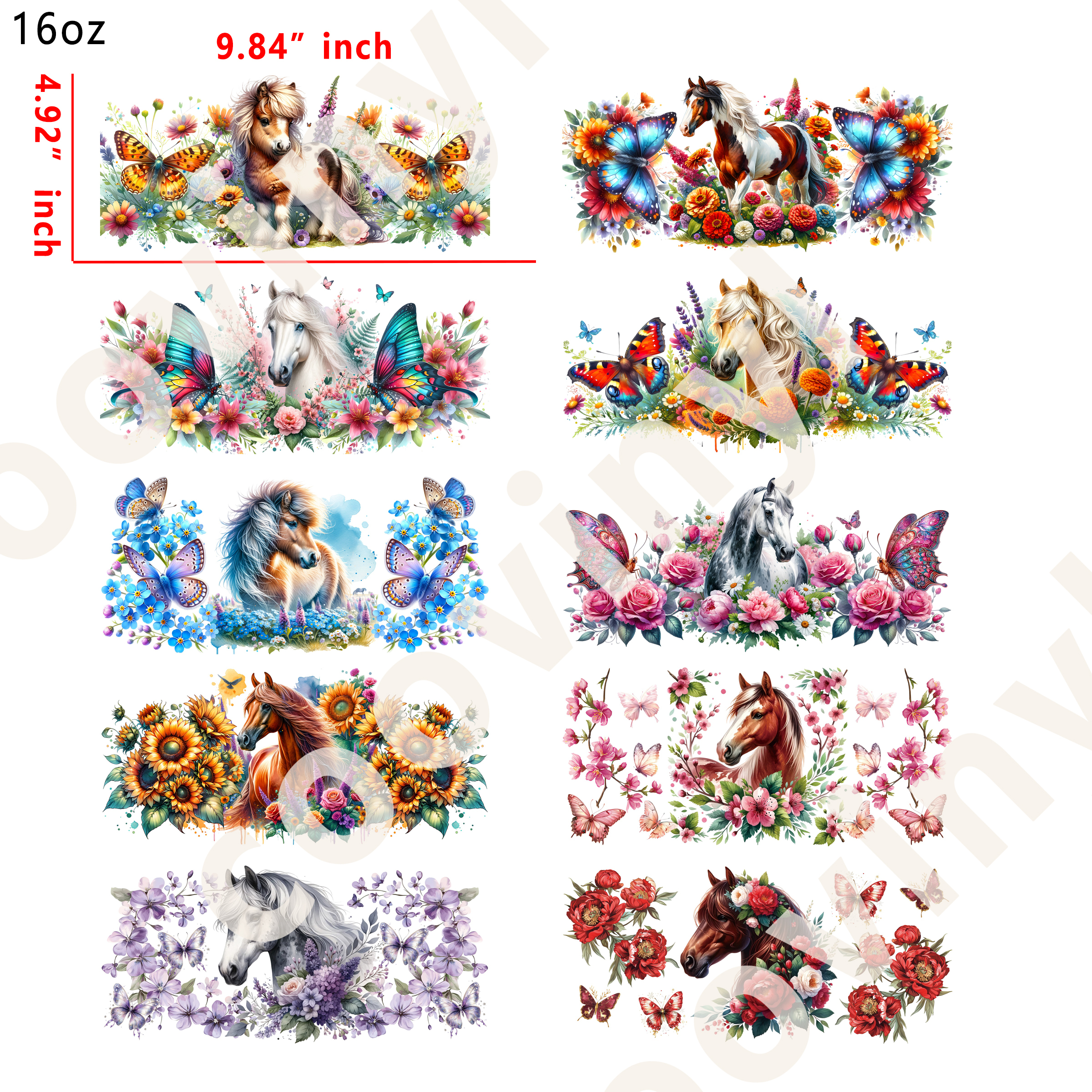 10 PCS Horse animal cup wraps 16OZ tumbler water proof