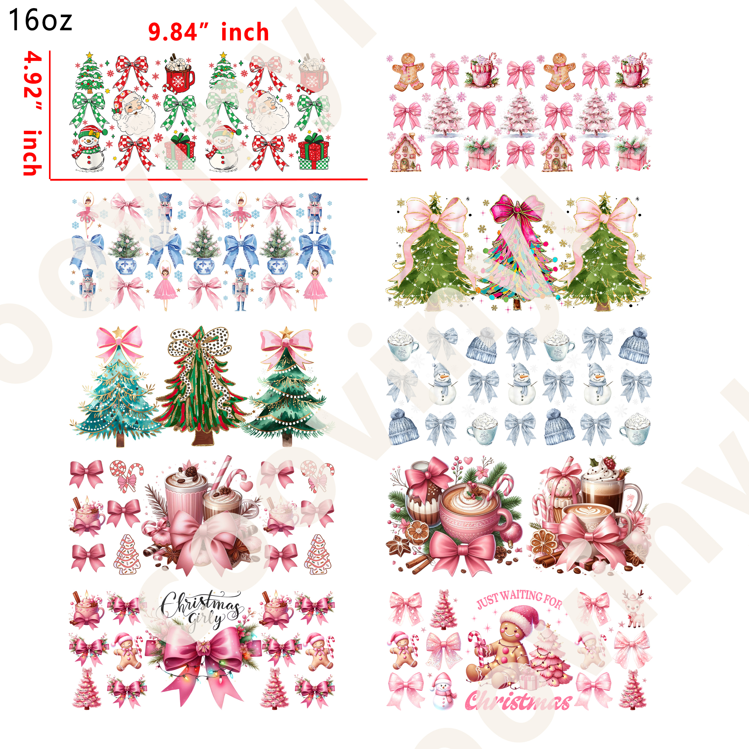 20 PCS Xmas mixed cup wraps 16OZ tumbler water proof