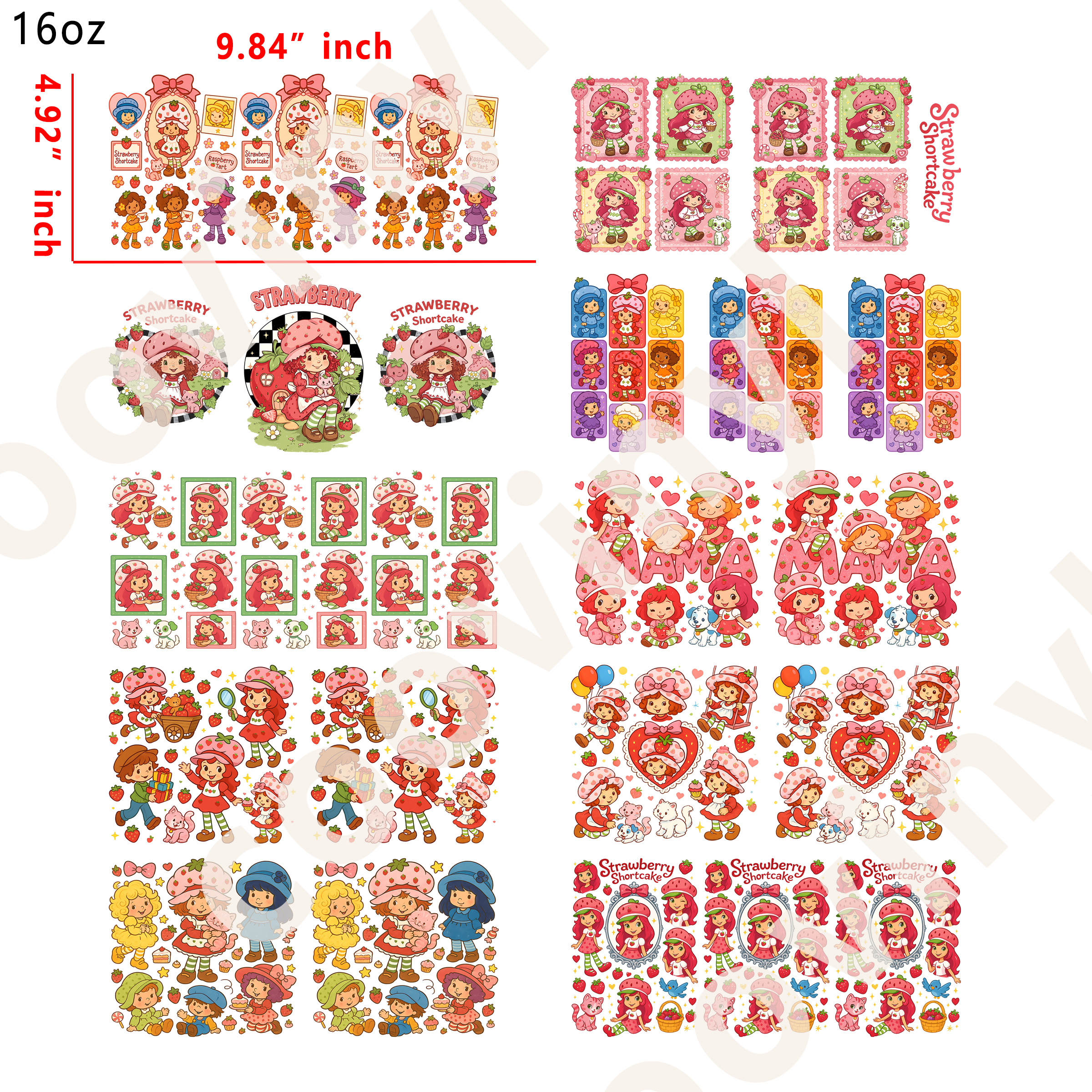 20 PCS Strawberry shortcake cup wraps 16OZ tumbler water proof