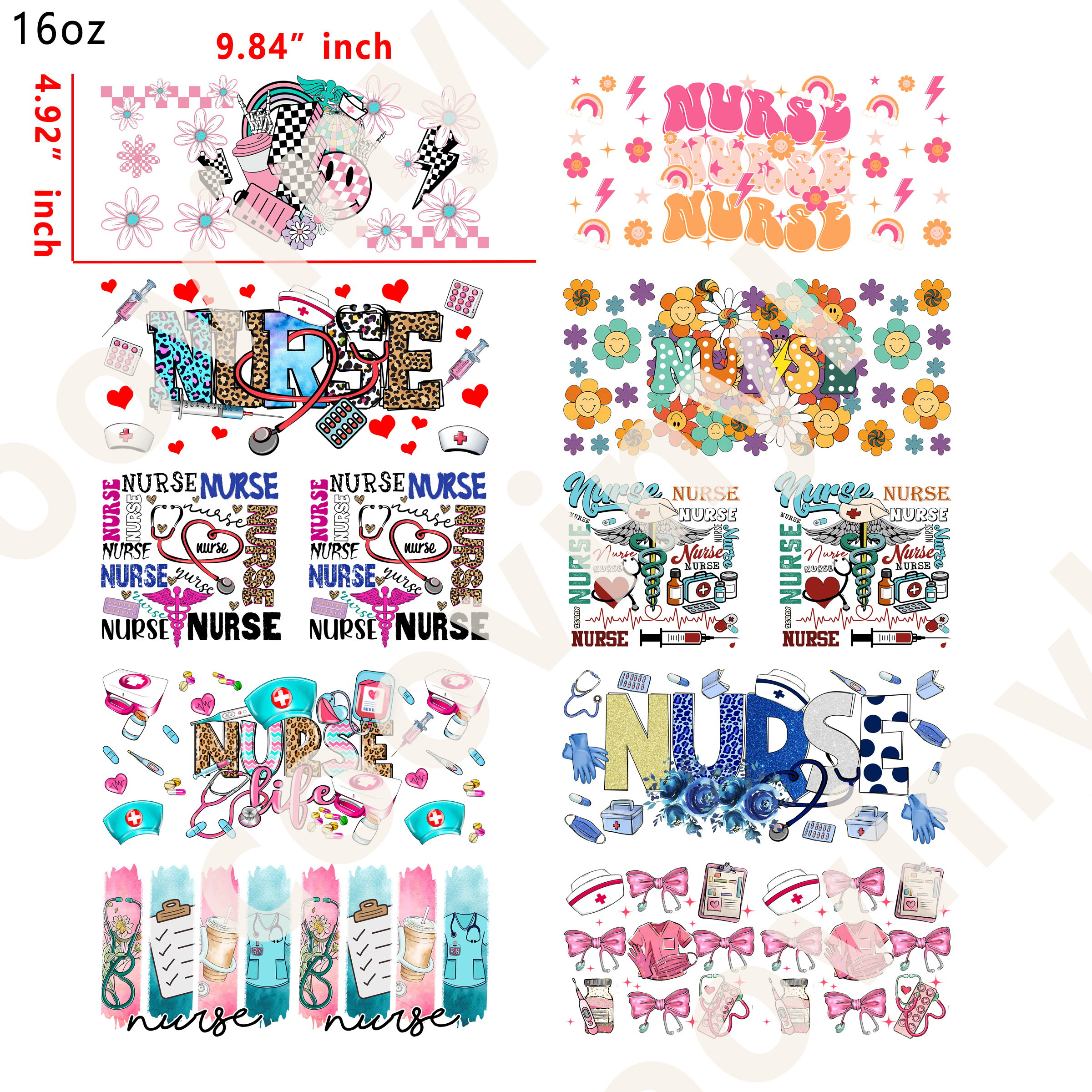 20 PCS Nurse cup wraps 16OZ tumbler water proof